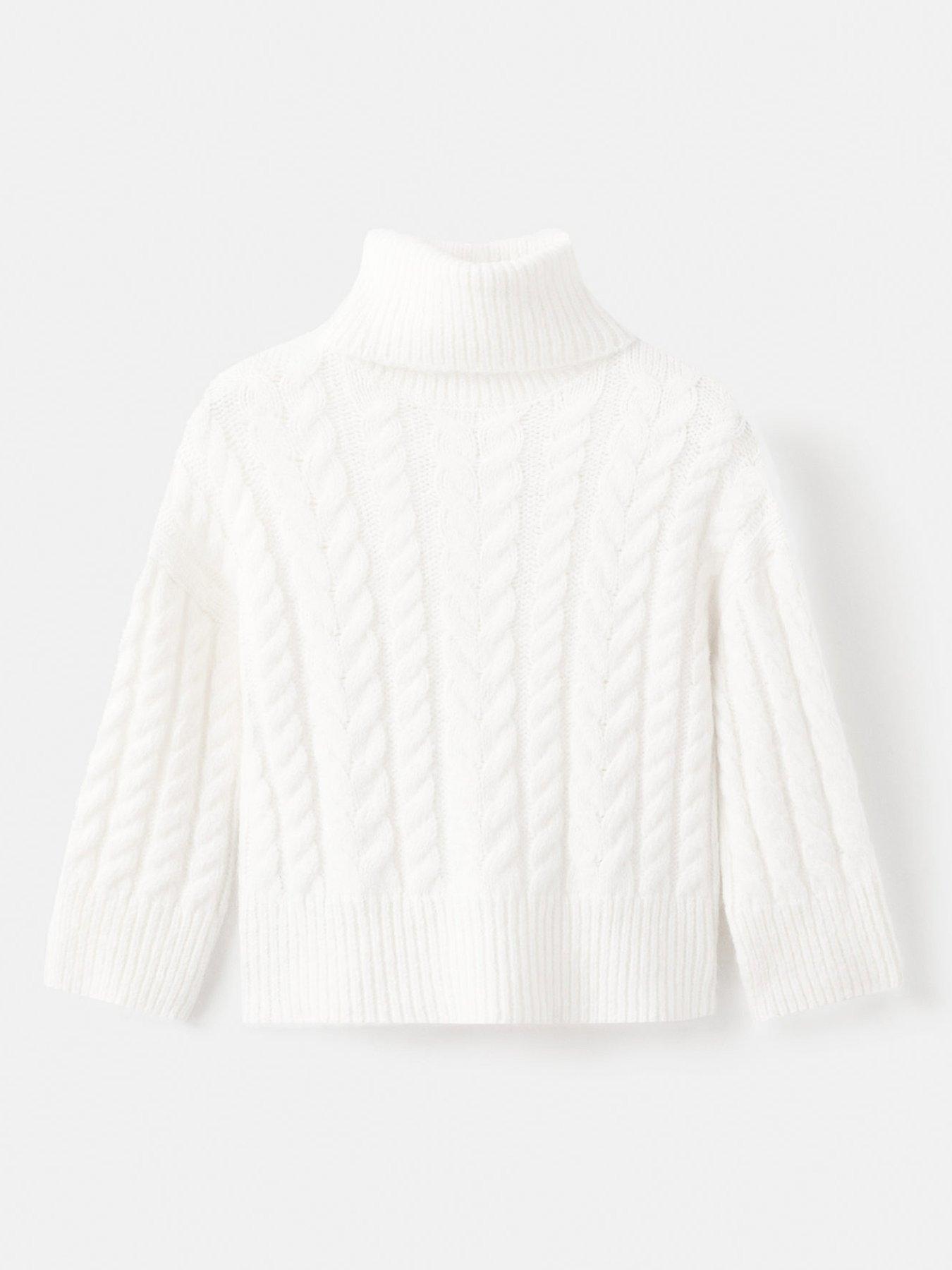 Mango Girls Cable Knit Roll Neck Jumper - Light Cream