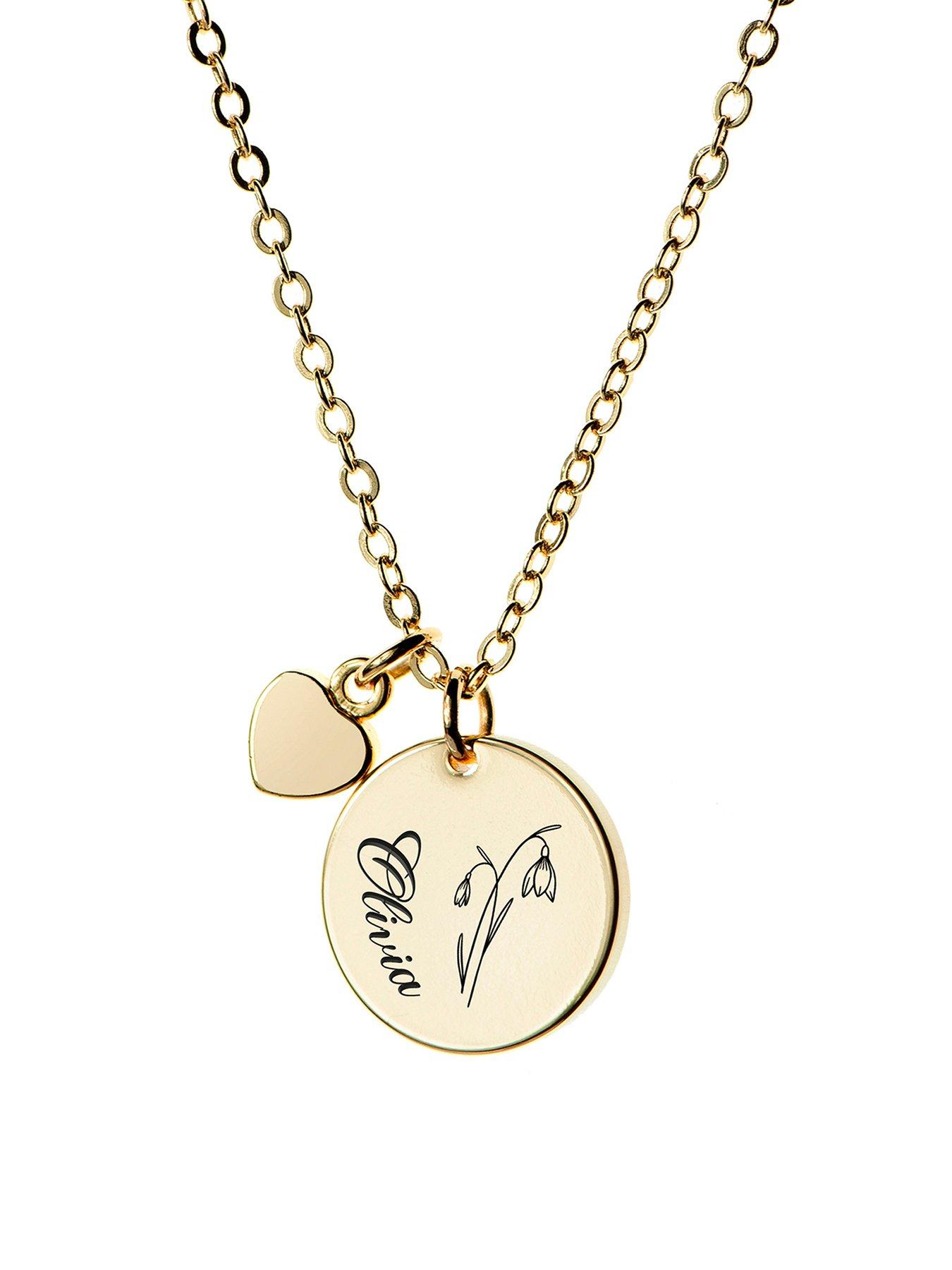Treat Republic Personalised Birth Flower Heart and Disc Necklace in Gold