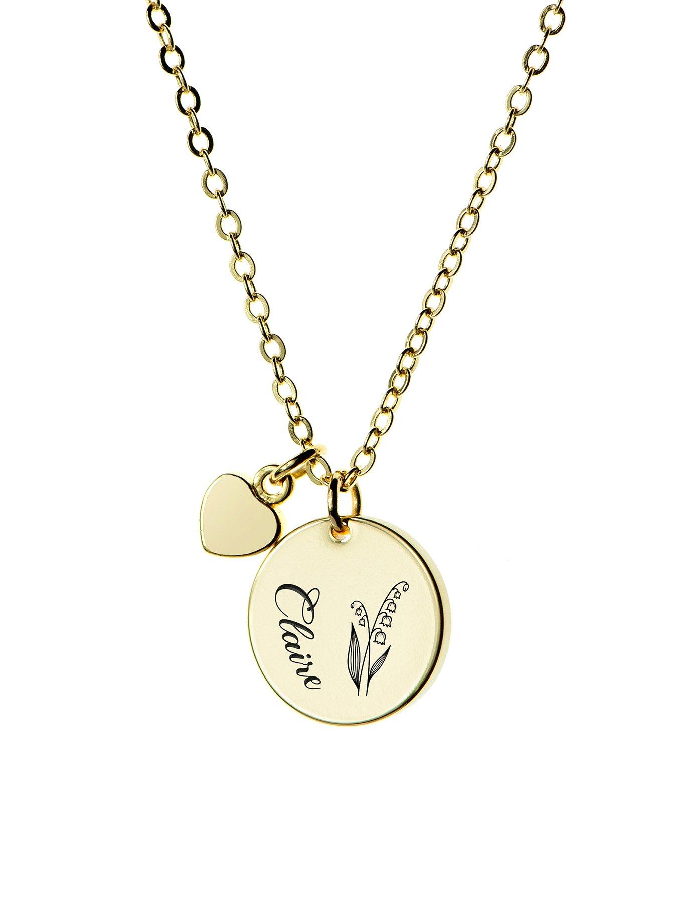 Treat Republic Personalised Birth Flower Heart and Disc Necklace in Gold