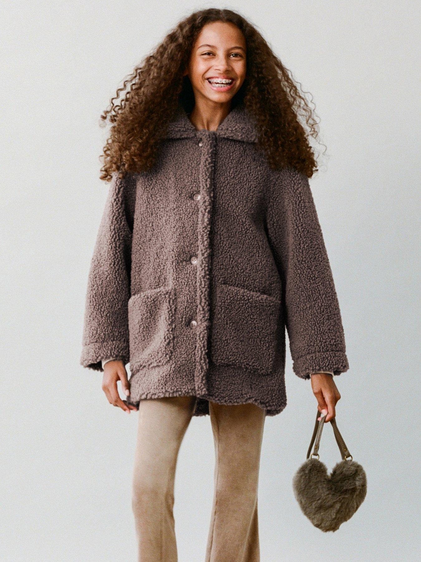 Mango Girls Teddy Fleece Coat - Brown