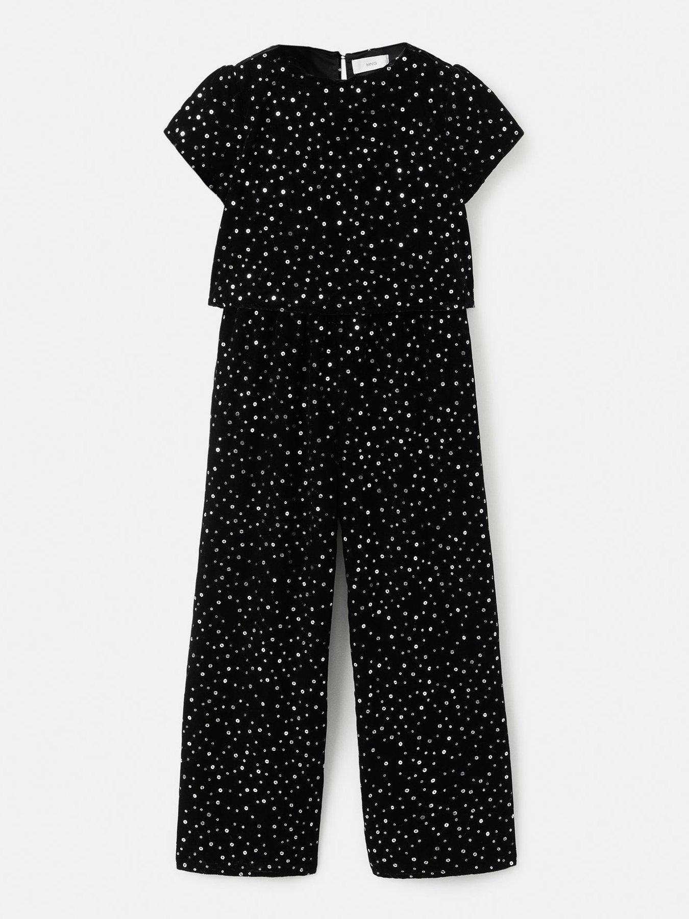 Mango Girls Sequin Jumpsuit - Black