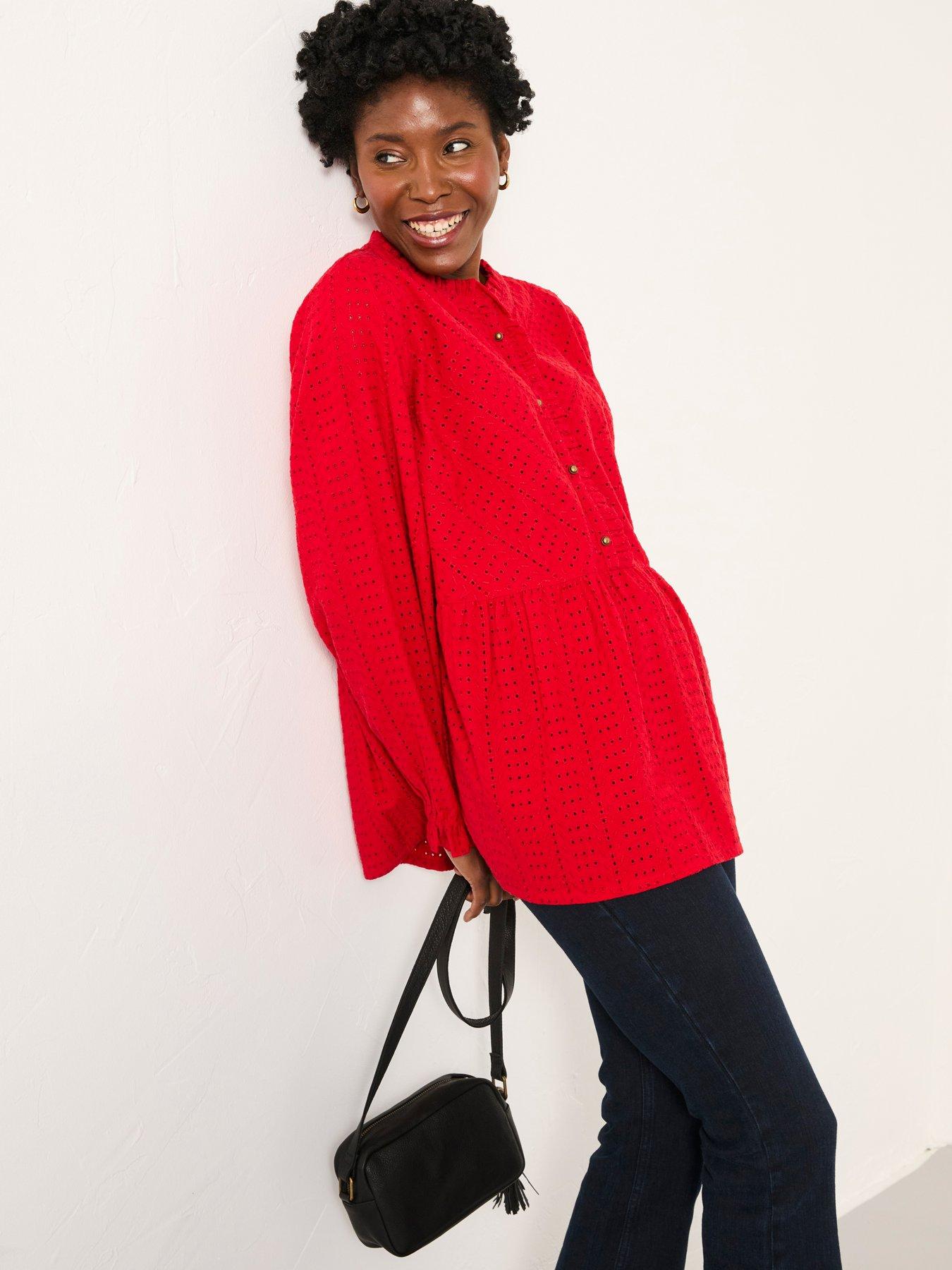 FatFace Ina Broderie Blouse - Red