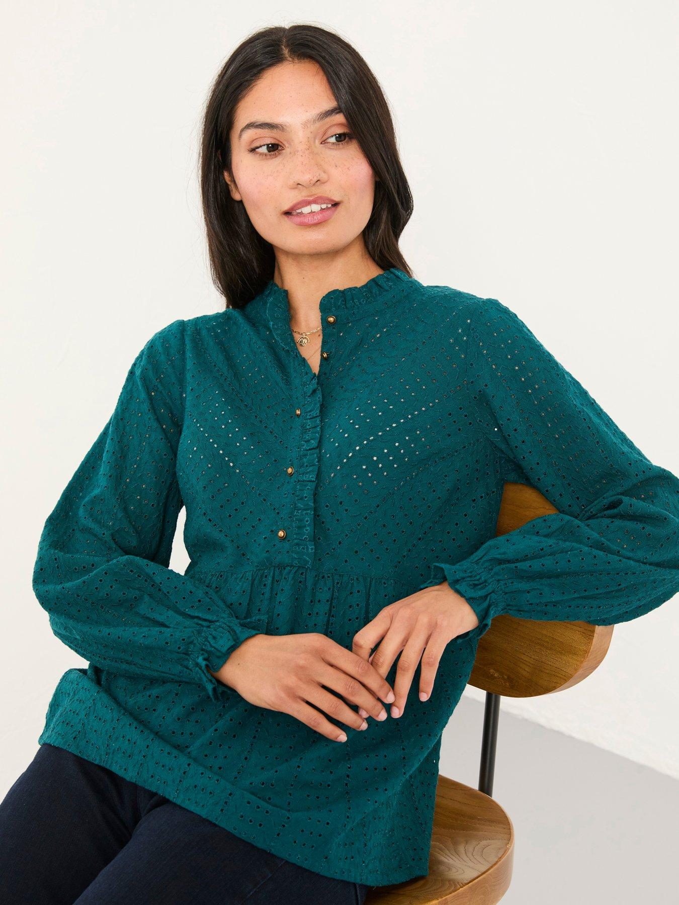 FatFace Ina Broderie Blouse - Dark Teal