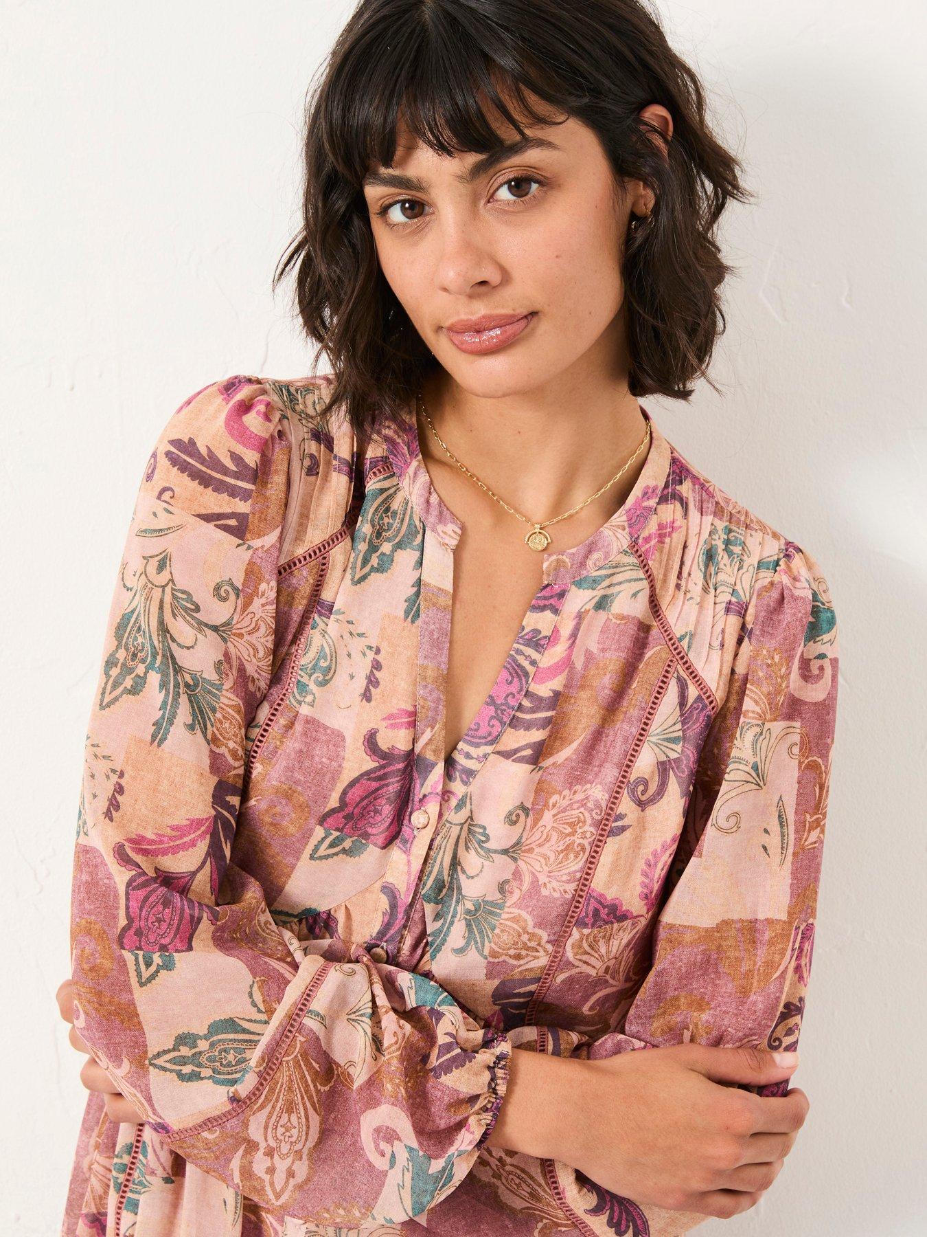 Image 4 of 6 of FatFace Steph Chintz Smock Dress - Rose Pink