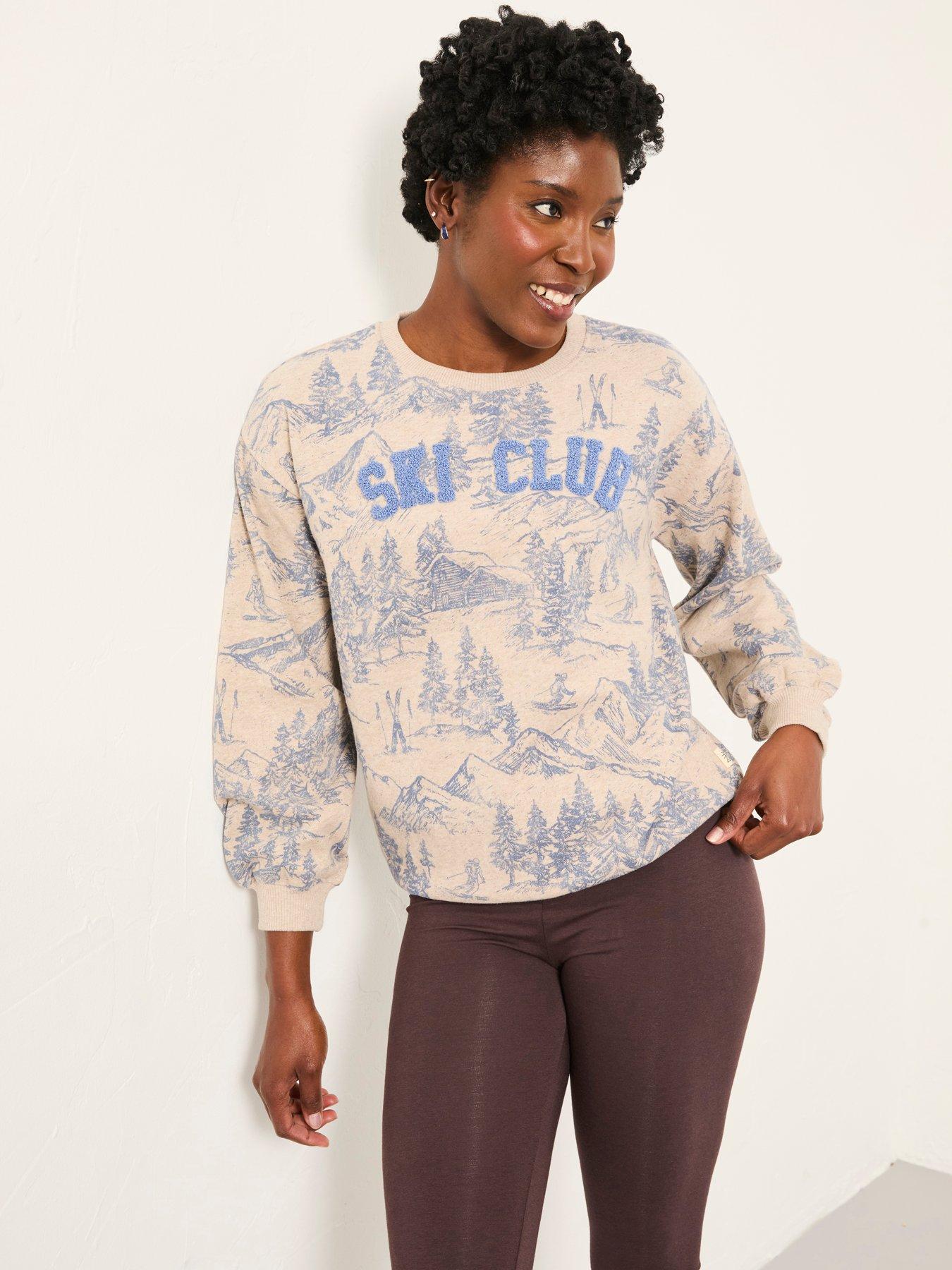 Image 1 of 6 of FatFace Ski Club Crew Sweatshirt - Natural