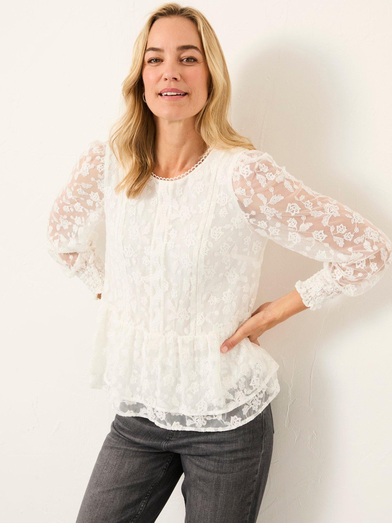 FatFace Marianne Lace Top - White