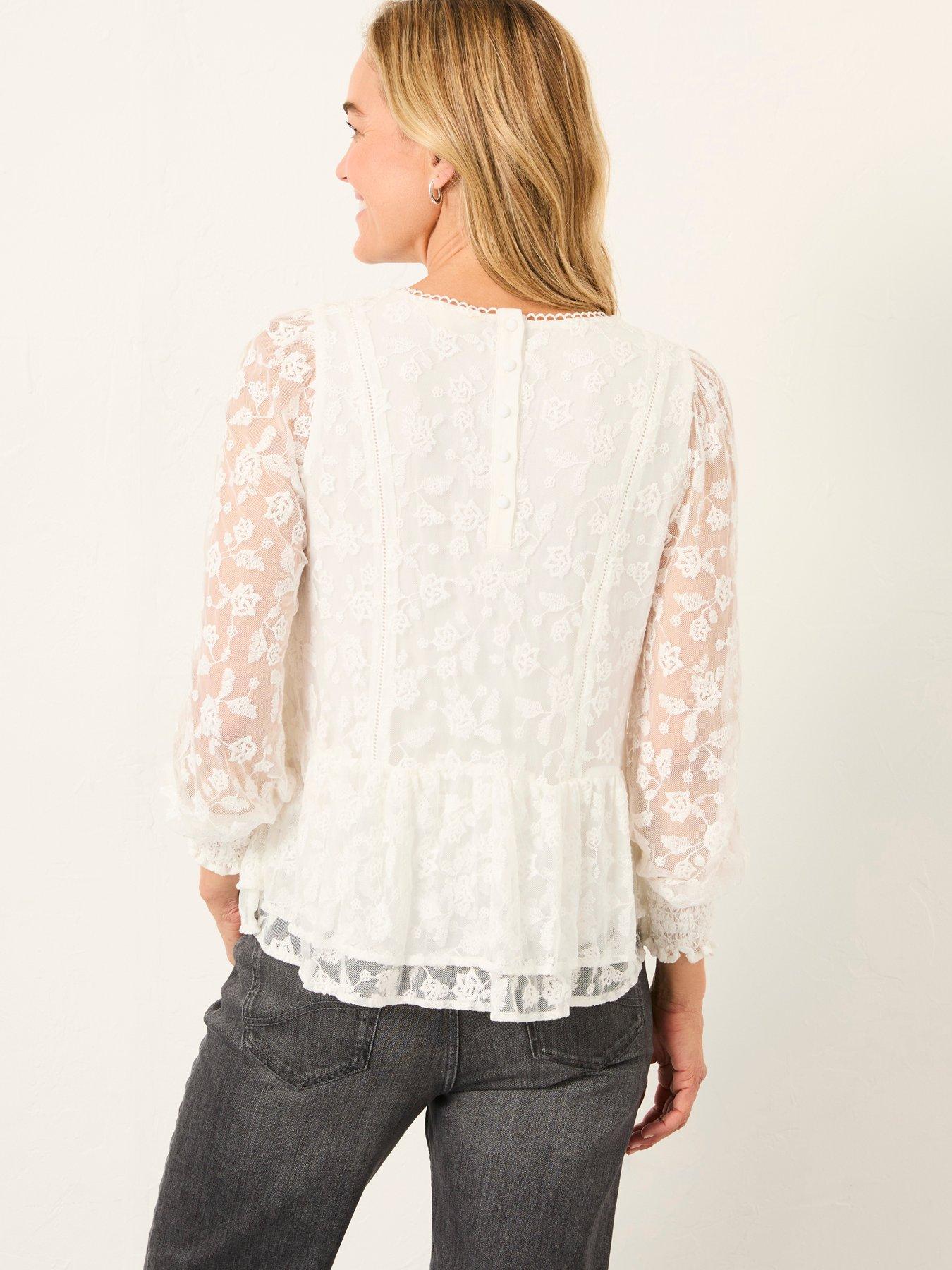 Image 2 of 5 of FatFace Marianne Lace Top - White