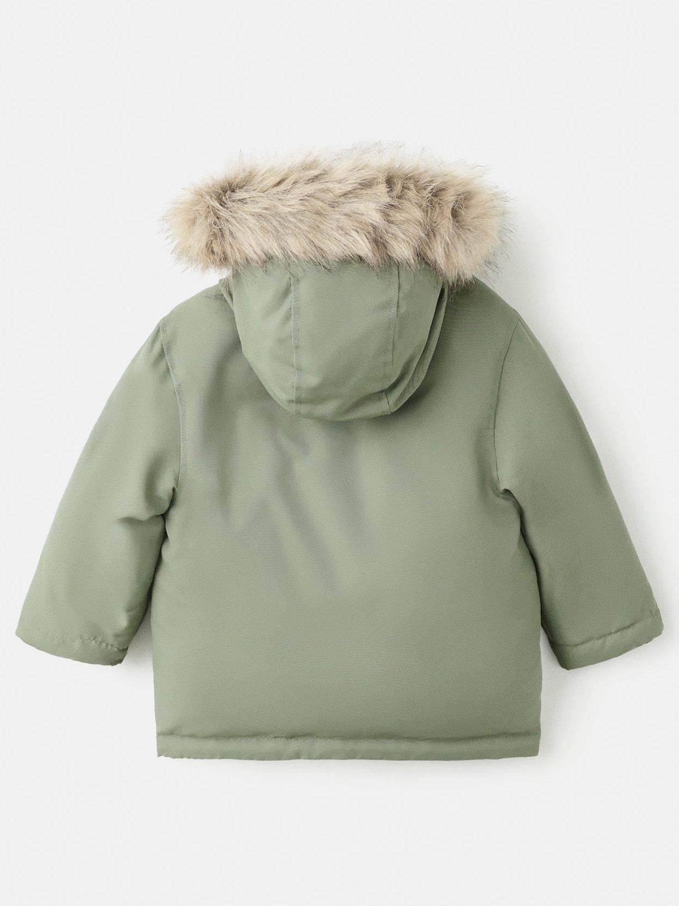 Image 2 of 4 of Mango Younger Boys Faux Fur Trim Coat - Green