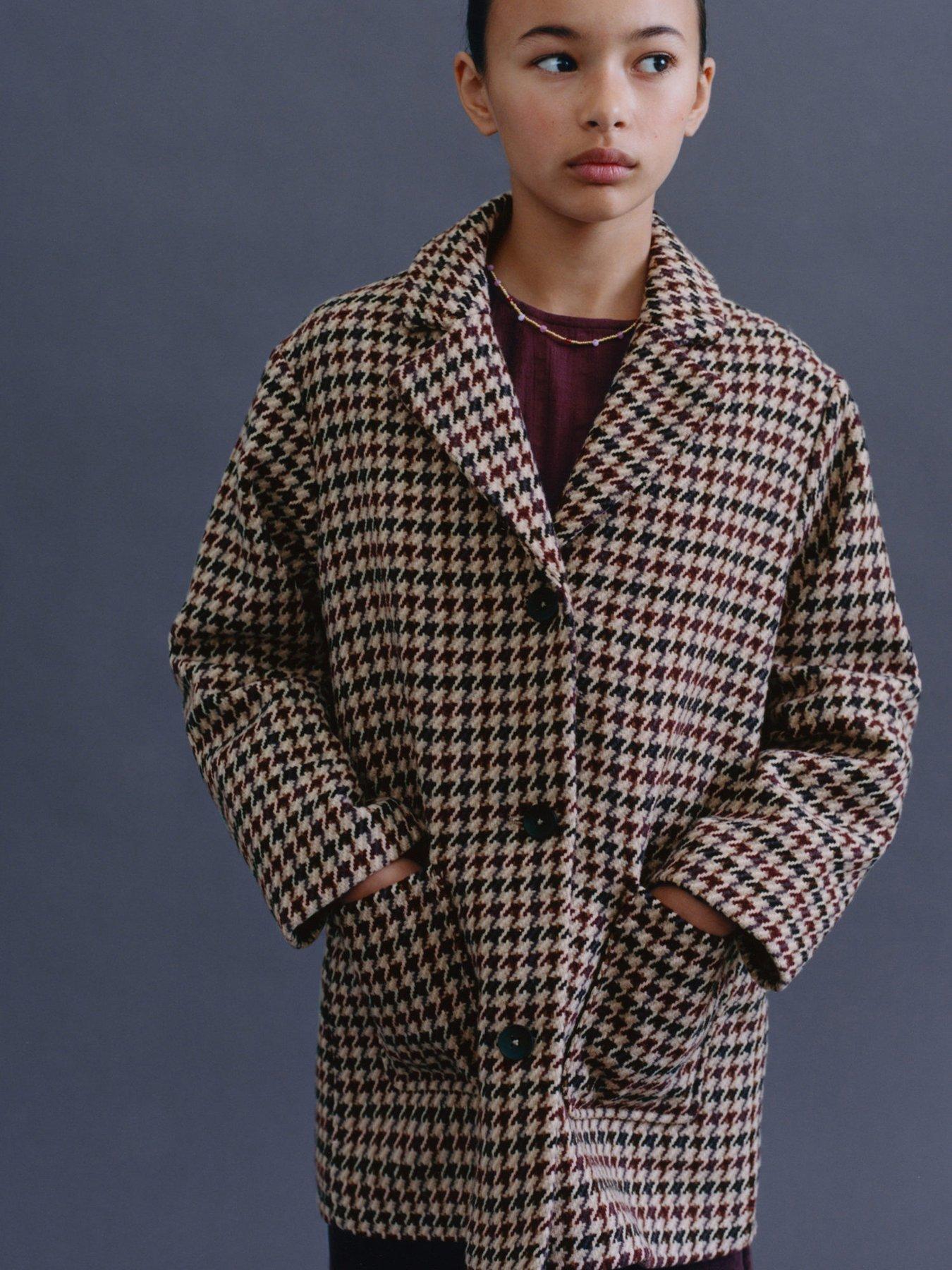 Mango Girls Dogtooth Coat - Dark Red