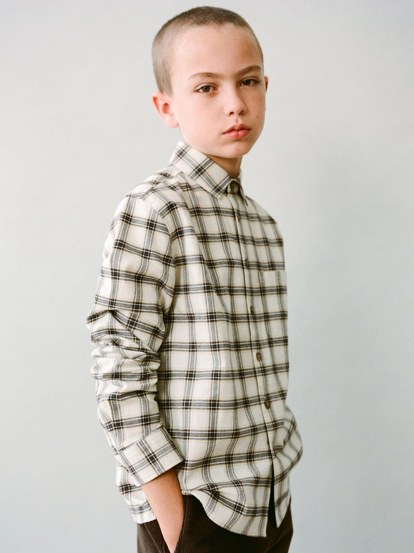 Mango Boys Long Sleeve Check Shirt - Light Cream