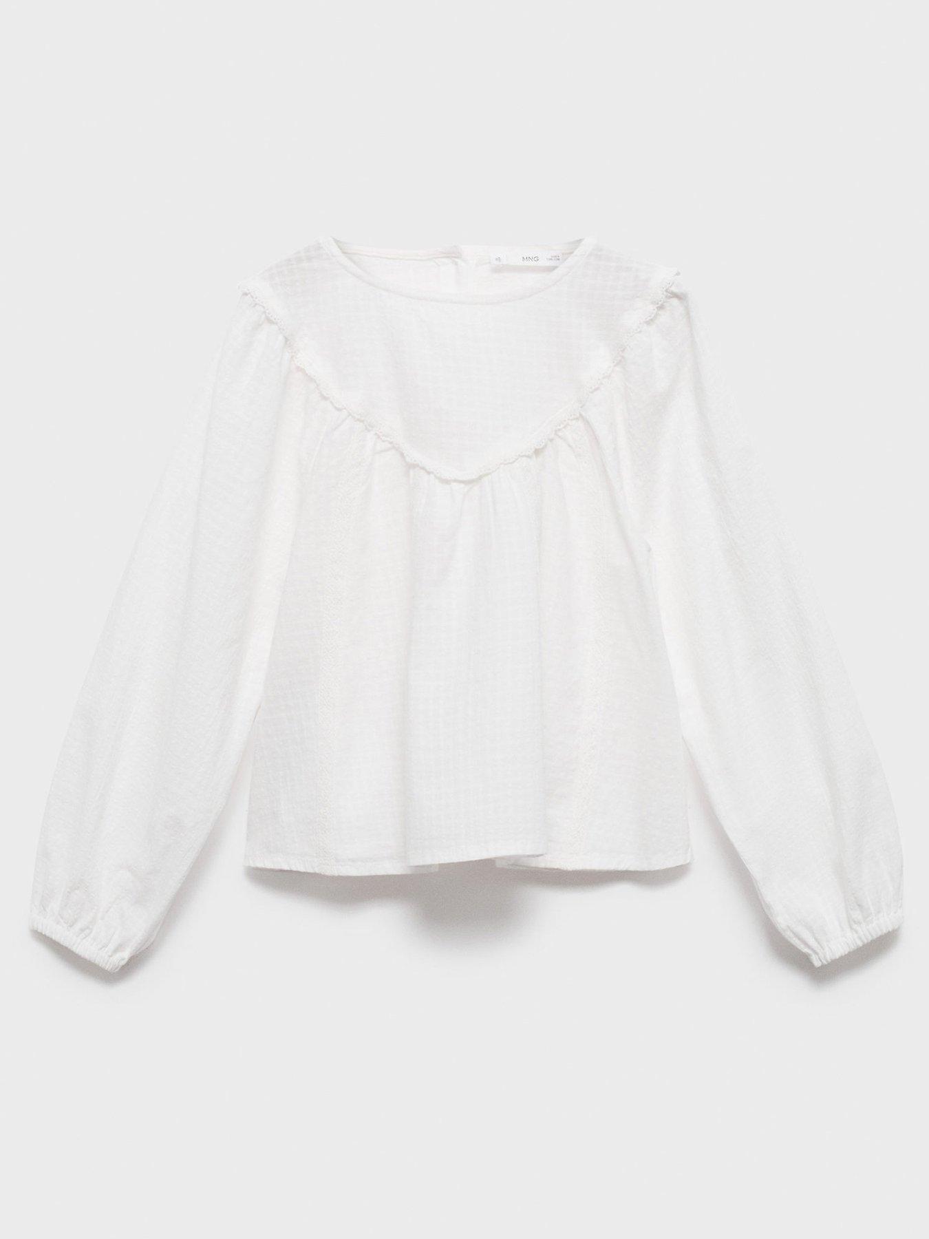 Image 1 of 4 of Mango Girls Cecilia Long Sleeve Blouse - White