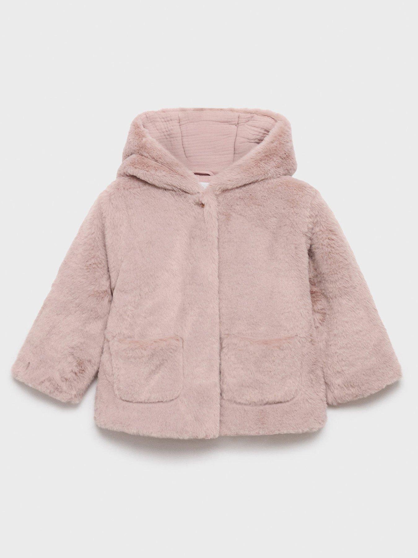 Mango Younger Girls Faux Fur Hooded Coat - Light Pink
