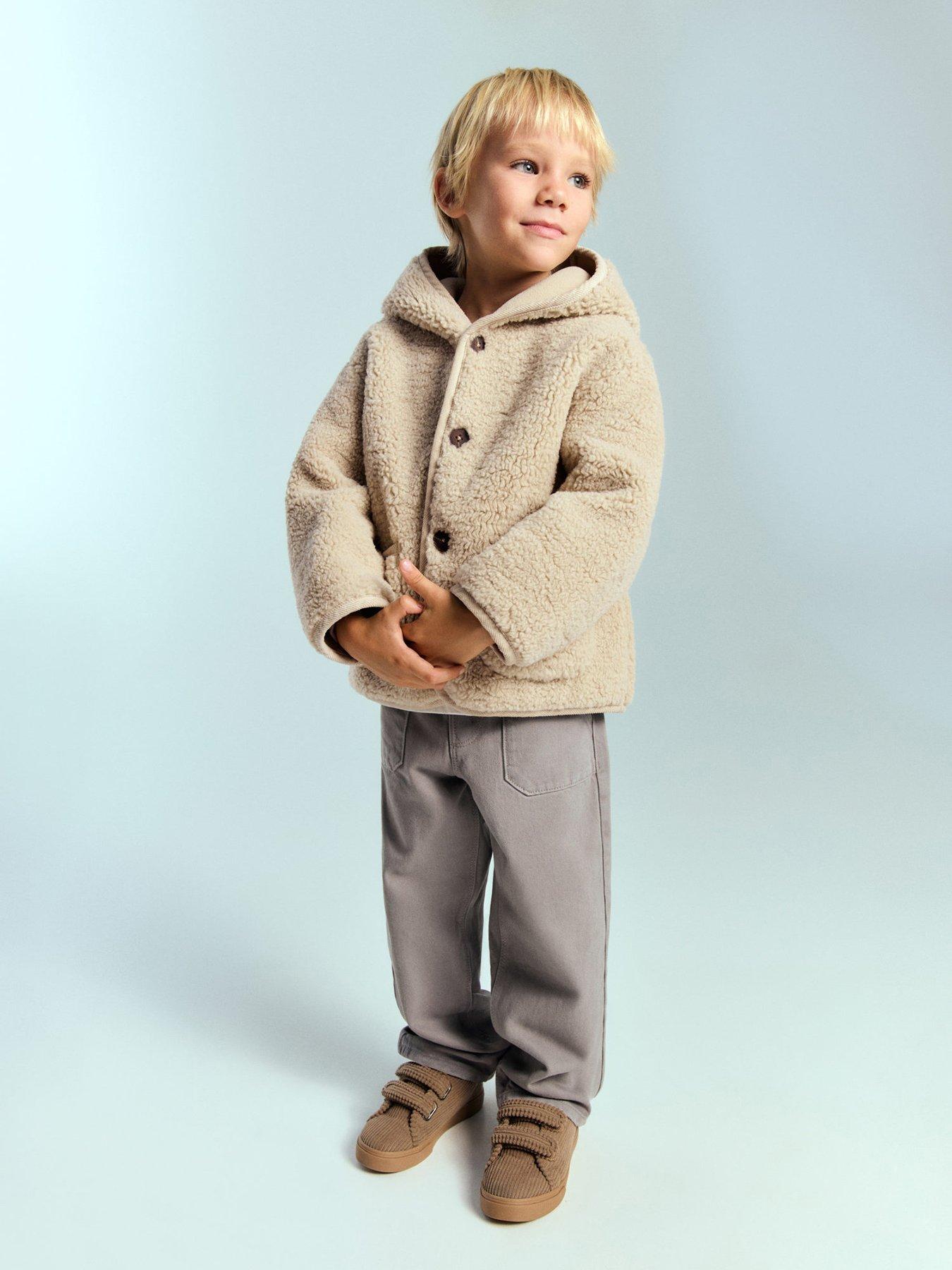 Mango Younger Boys Borg Hooded Coat - Beige