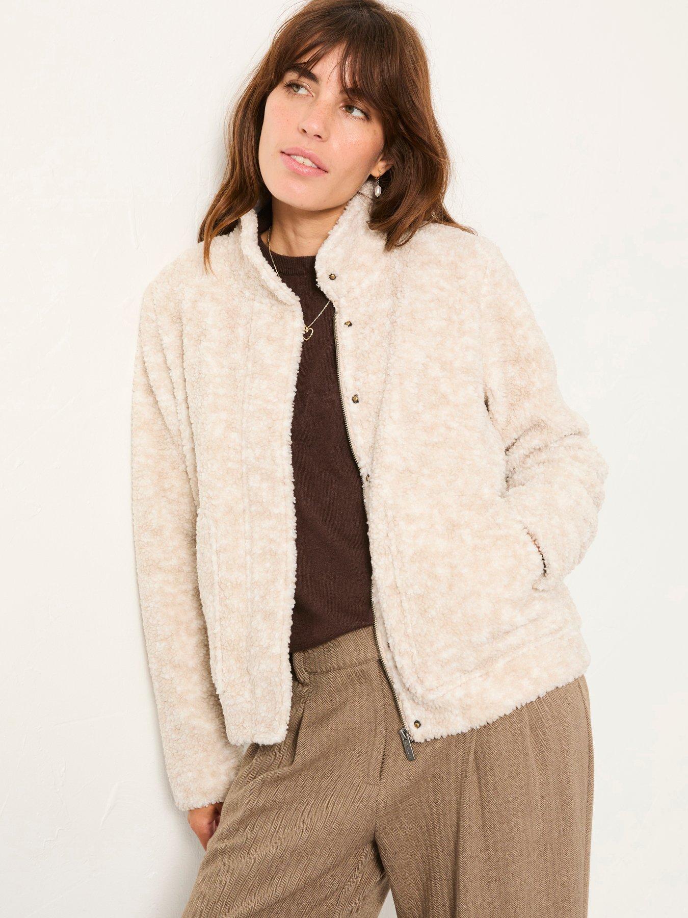 Image 1 of 6 of FatFace Zip Thru Bomber Fleece - Natural