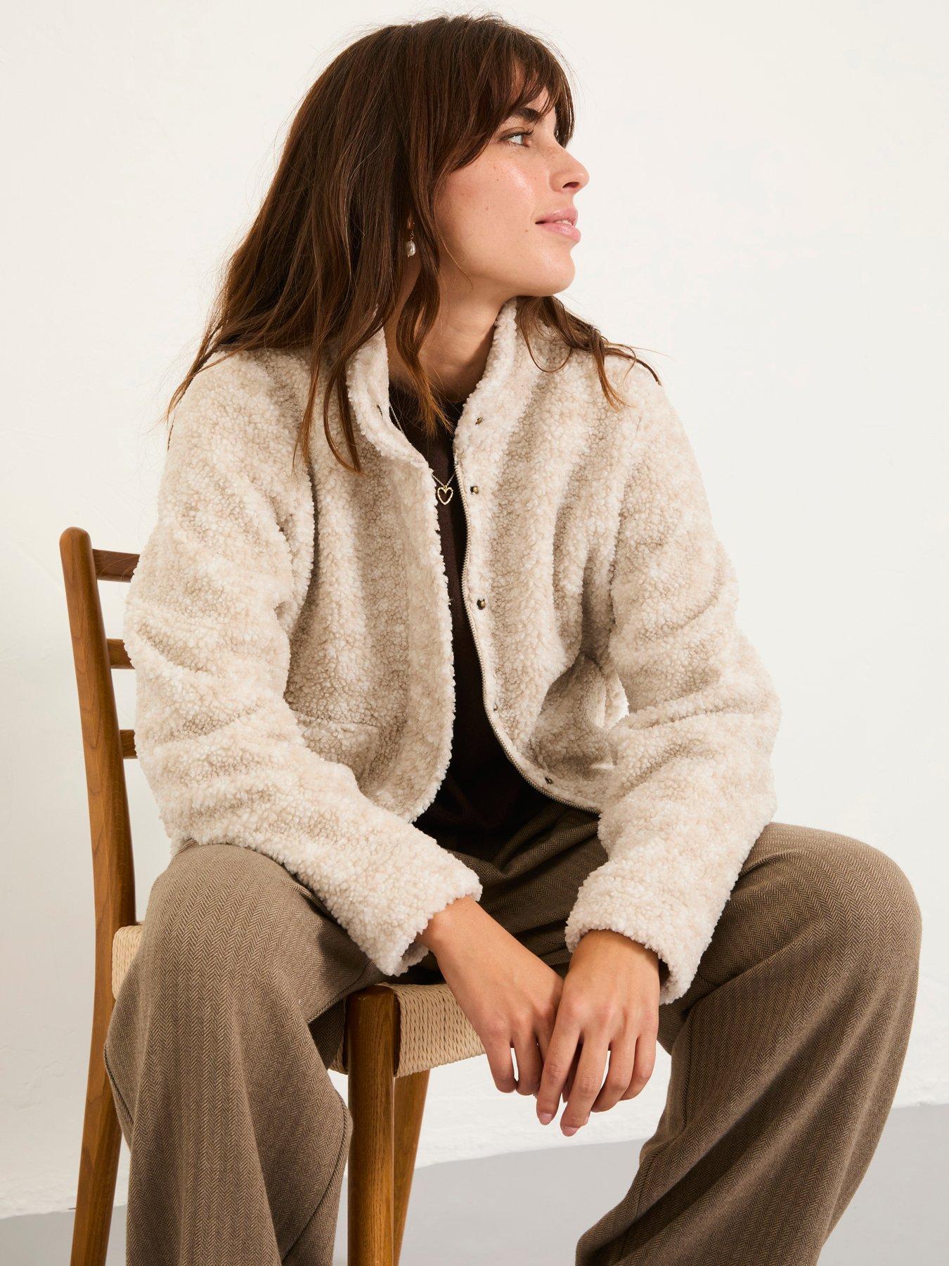 Image 4 of 6 of FatFace Zip Thru Bomber Fleece - Natural