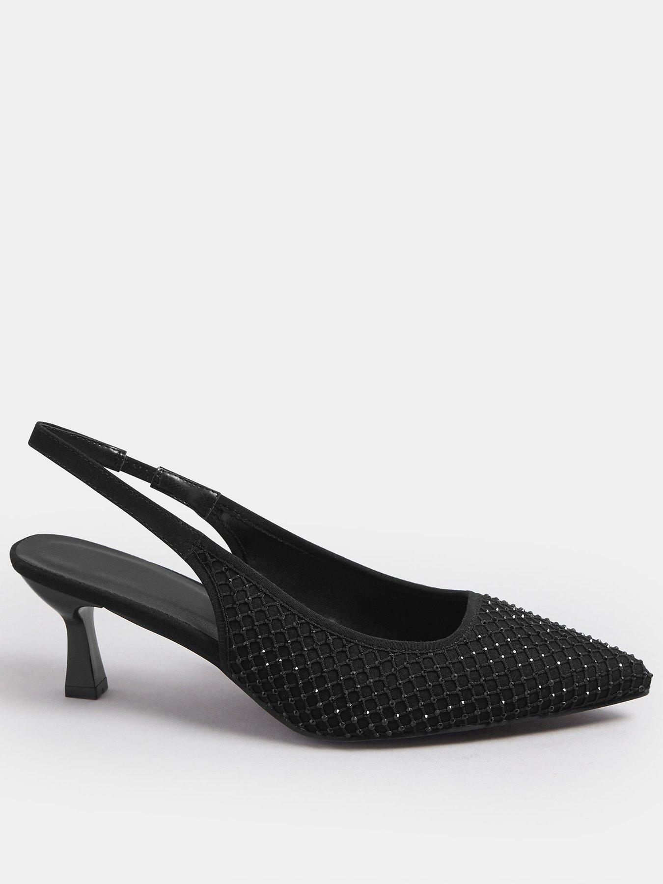 Yours Extra Wide Fit Diamante Mesh Slingback Heel - Black