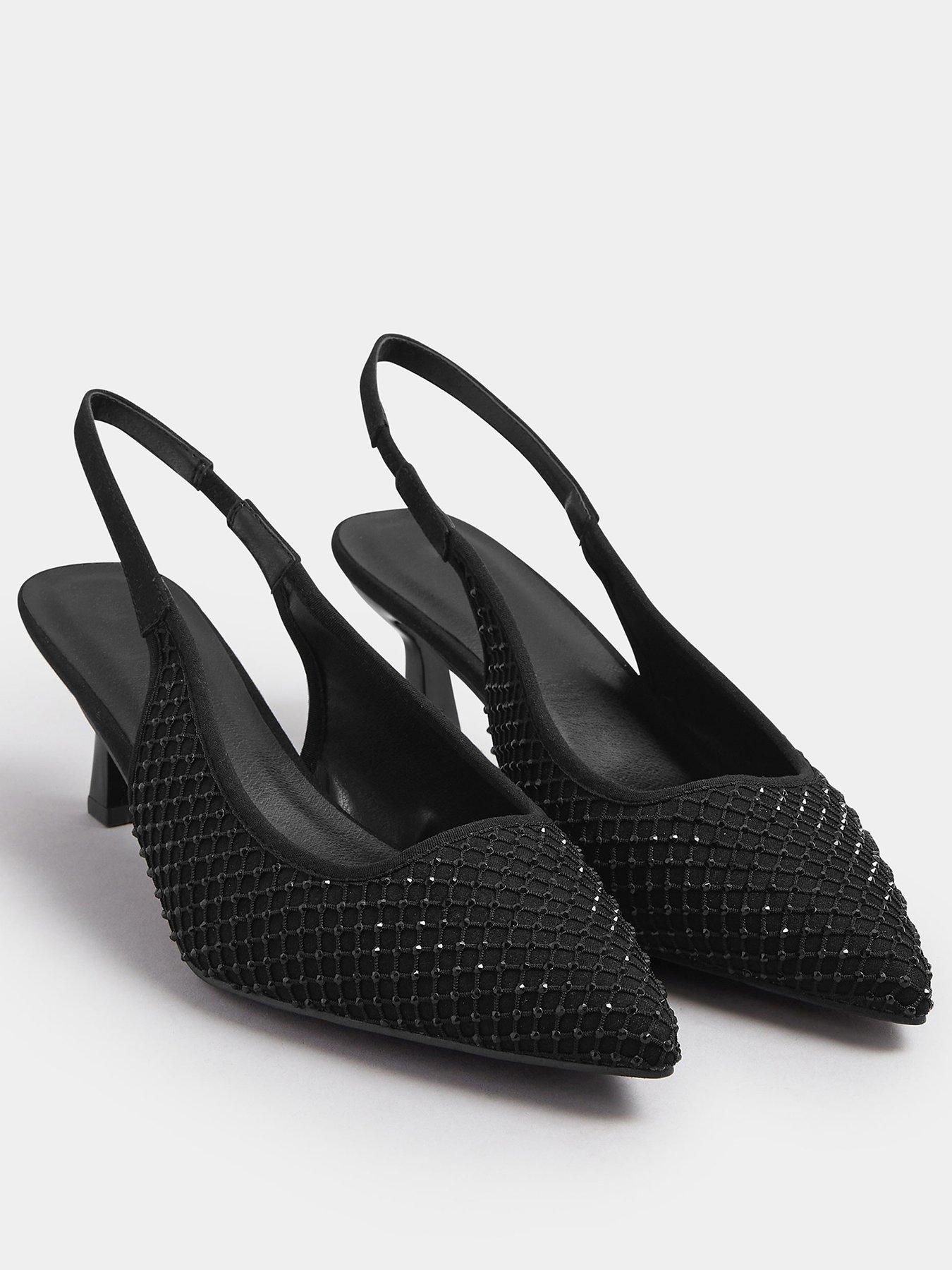 Image 2 of 4 of Yours Extra Wide Fit Diamante Mesh Slingback Heel - Black