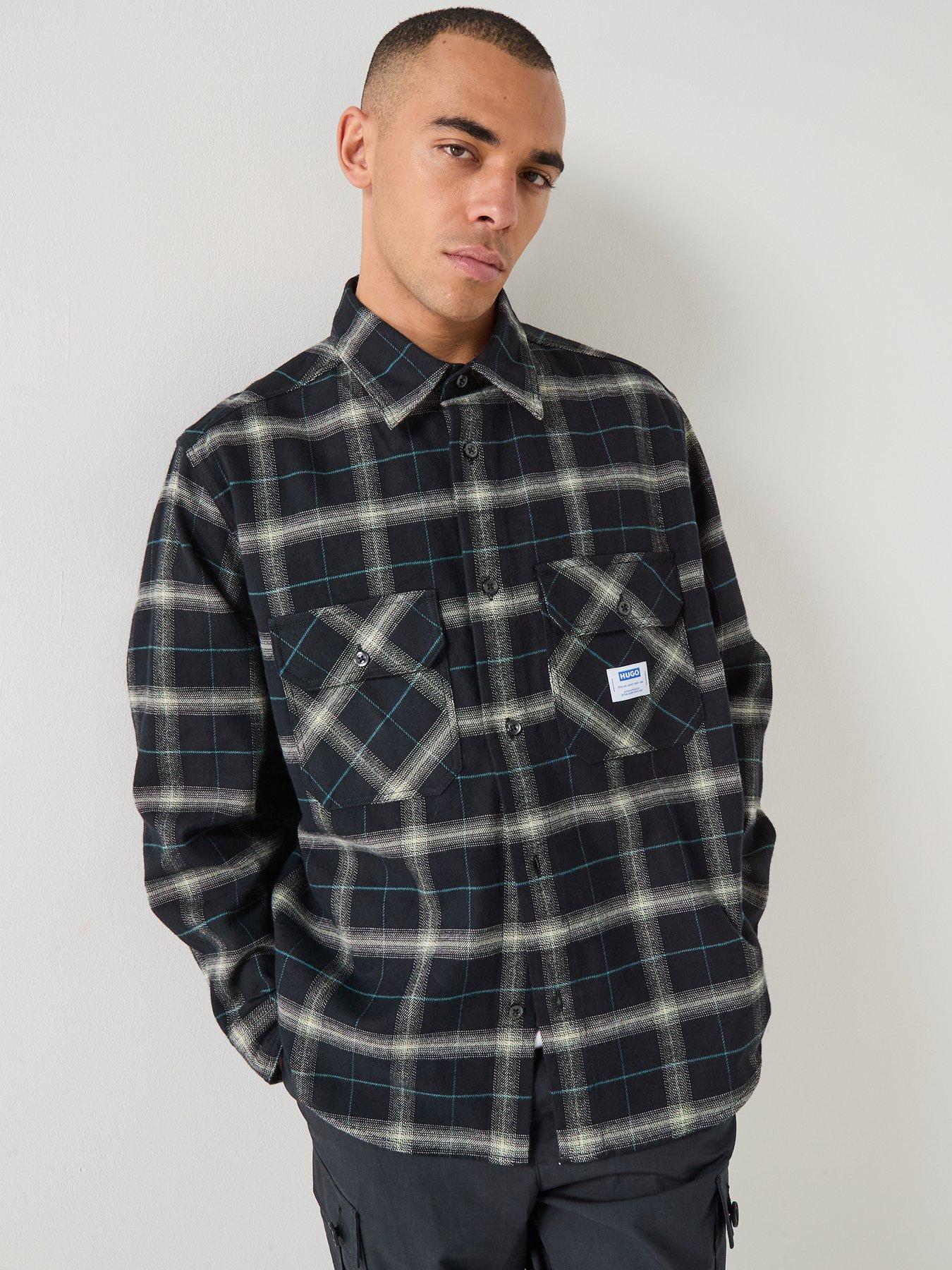 hugo-blue-ebolt-loose-fit-checked-overshirt-black