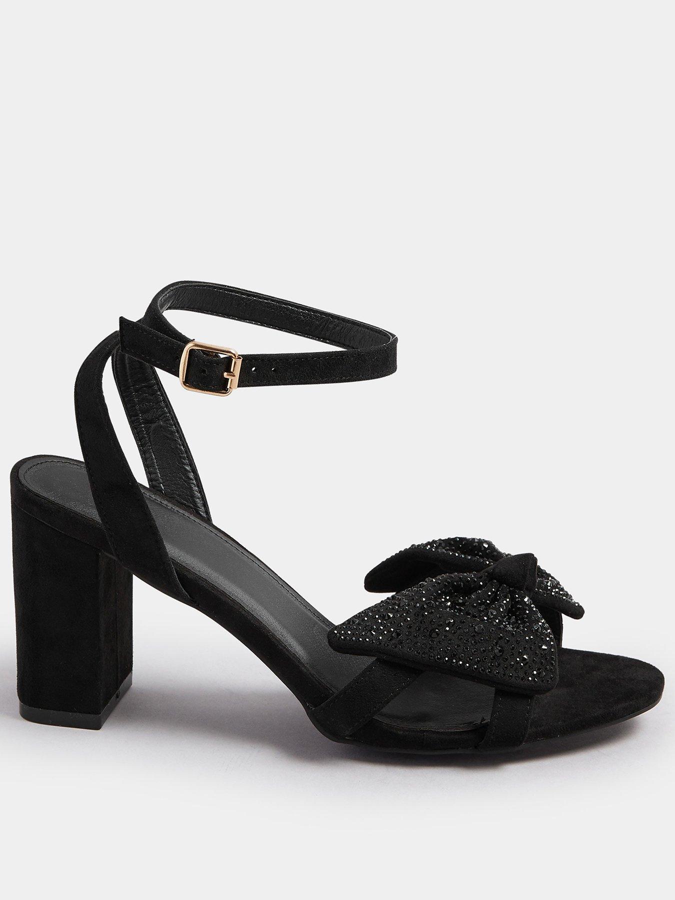 Yours Extra Wide Fit Diamante Bow Sandal - Black