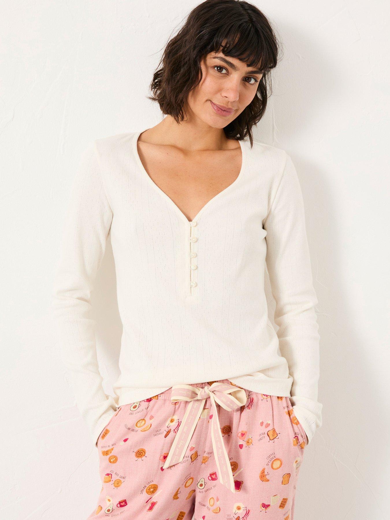 FatFace Lila Pointelle Henley Top - White