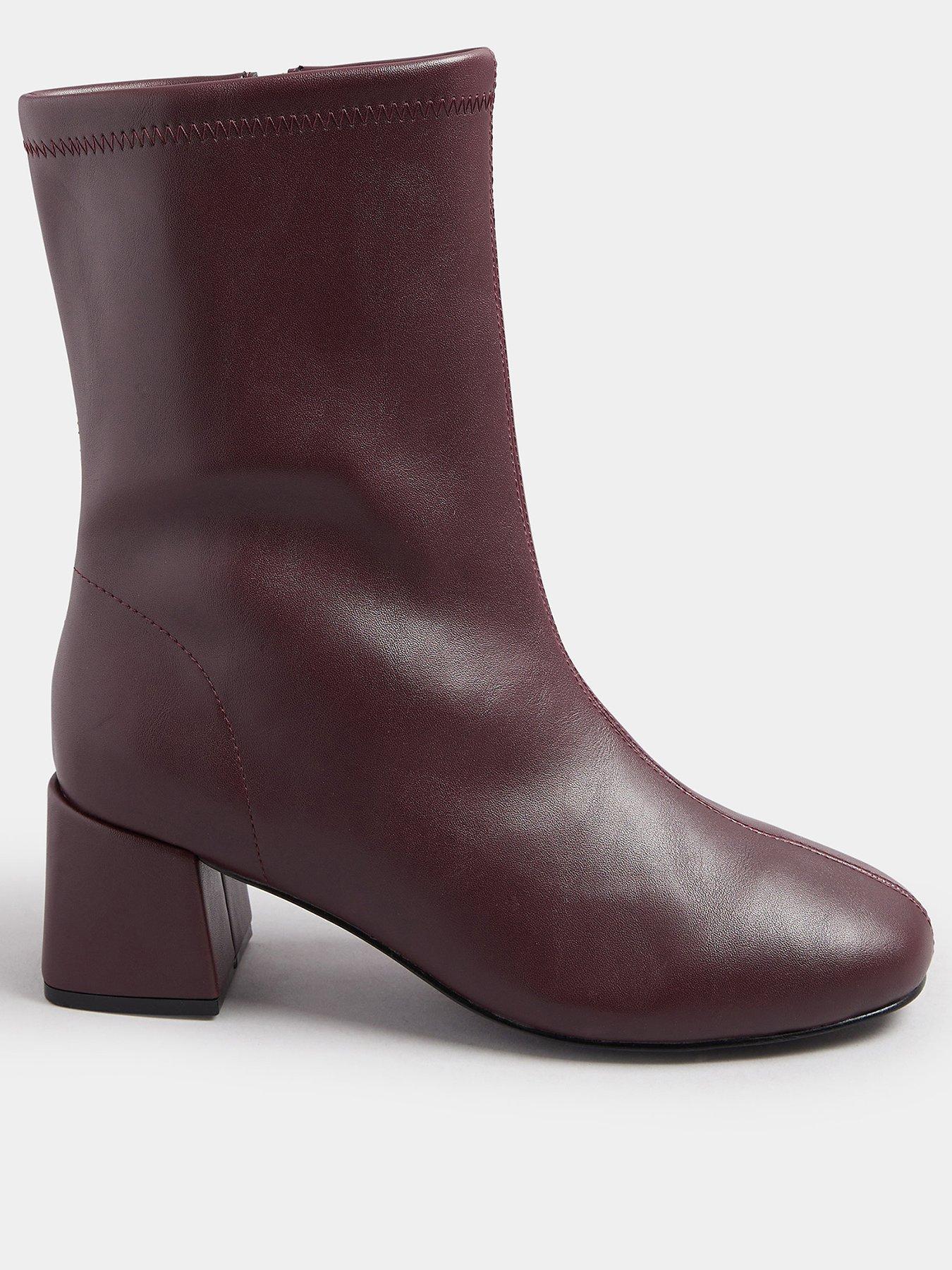 Yours Extra Wide Fit Block Heel Stretch Boot - Red