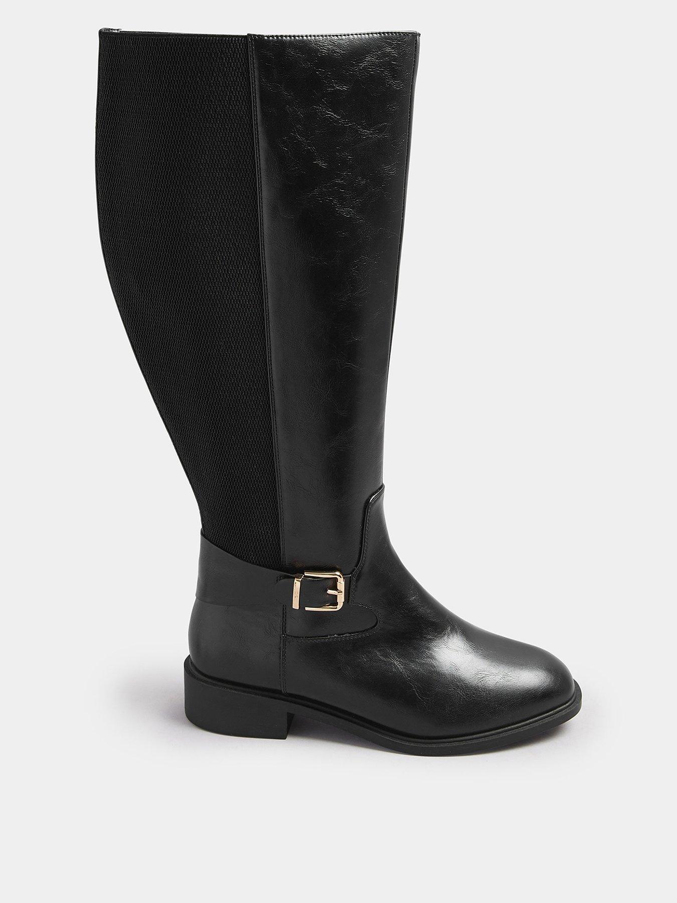 yours-extra-wide-fit-buckle-stretch-knee-boots-black