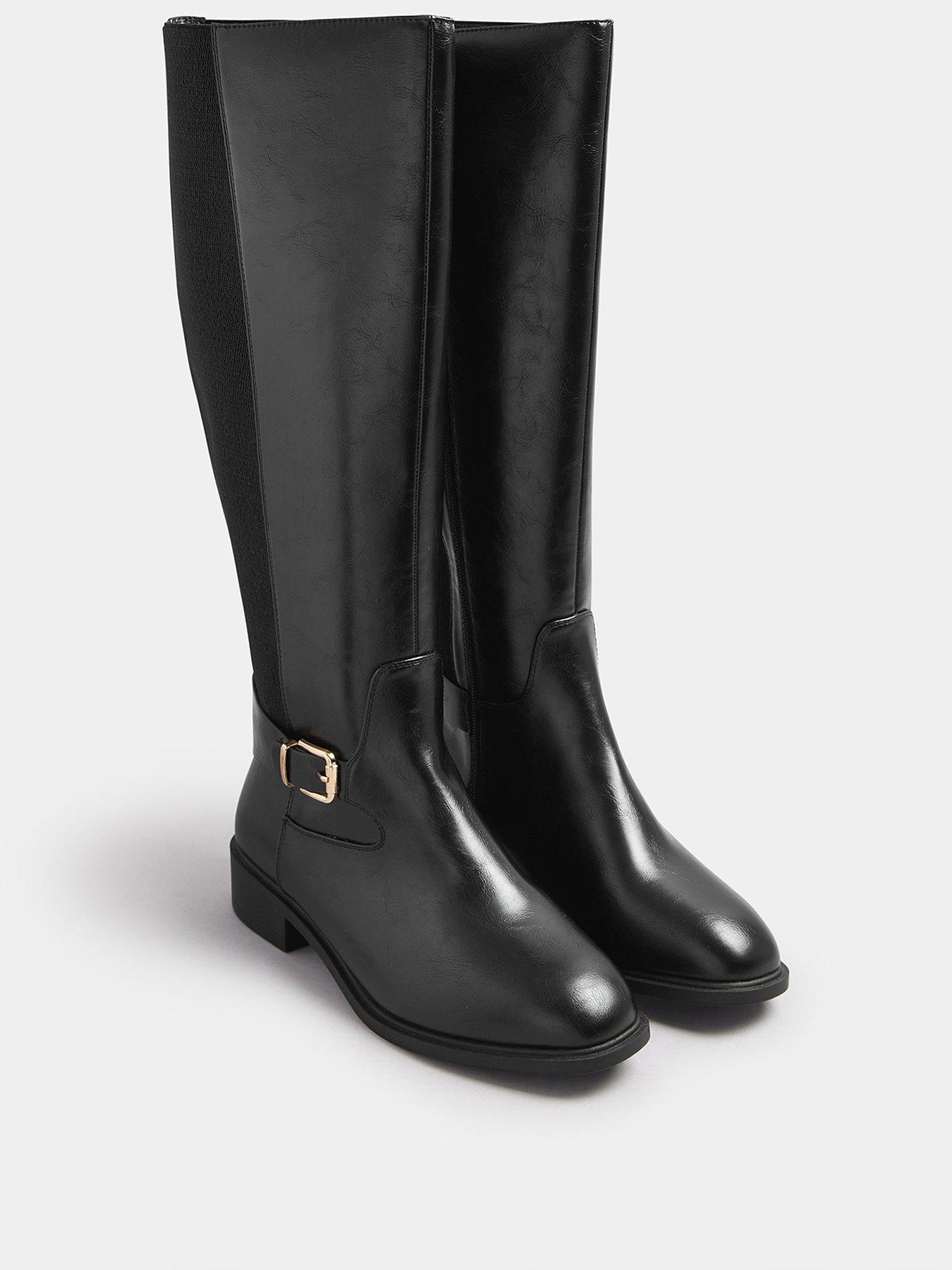 yours-extra-wide-fit-buckle-stretch-knee-boots-blackstillFront