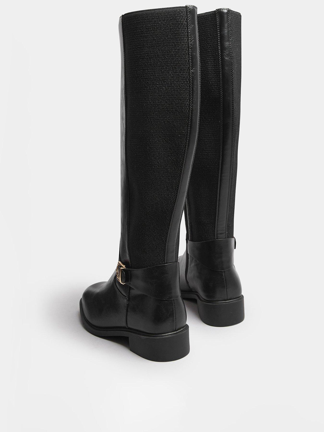 yours-extra-wide-fit-buckle-stretch-knee-boots-blackback