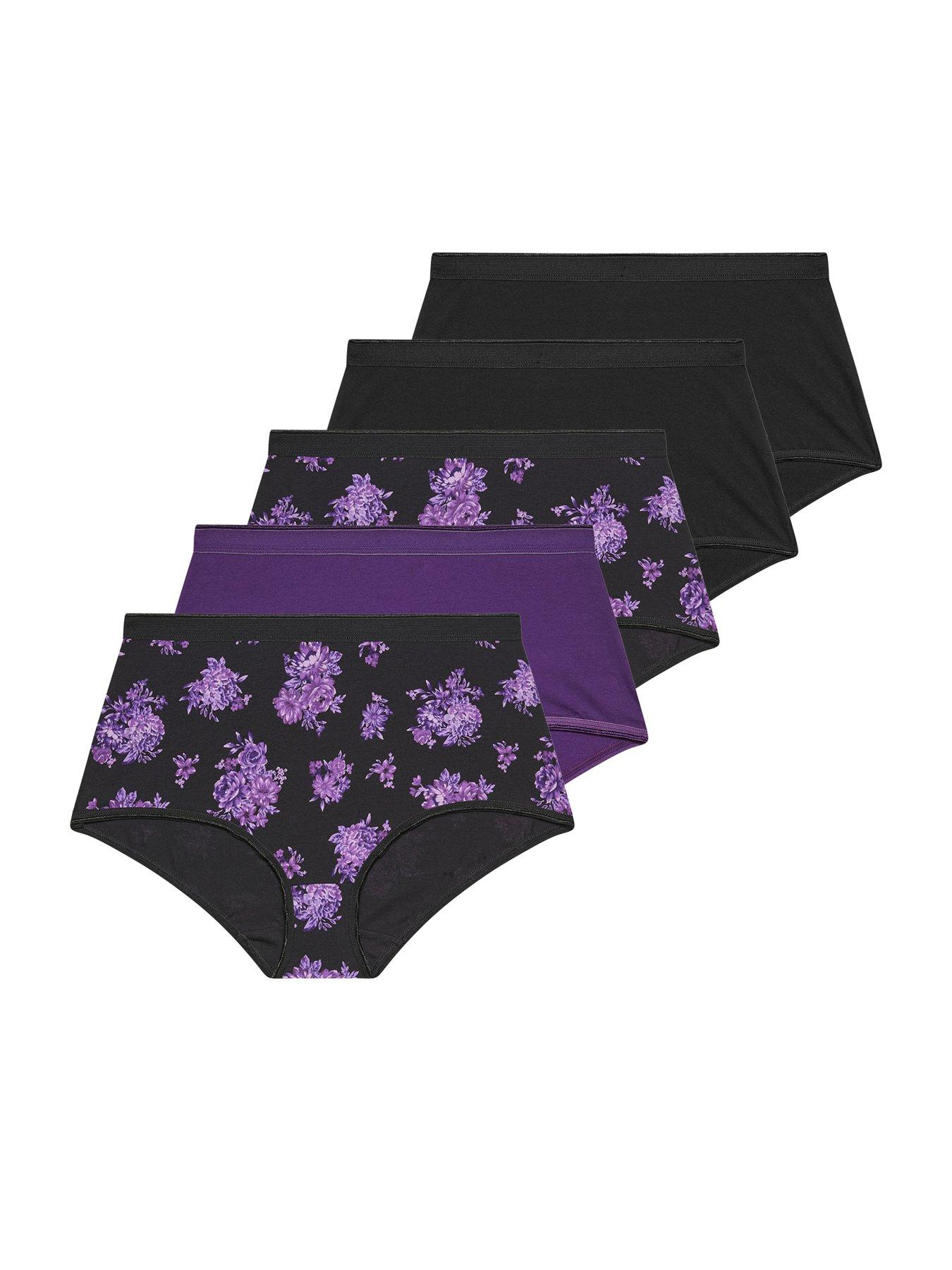 Yours Curve 5 Pack Dahlia Floral Full Briefs - Black