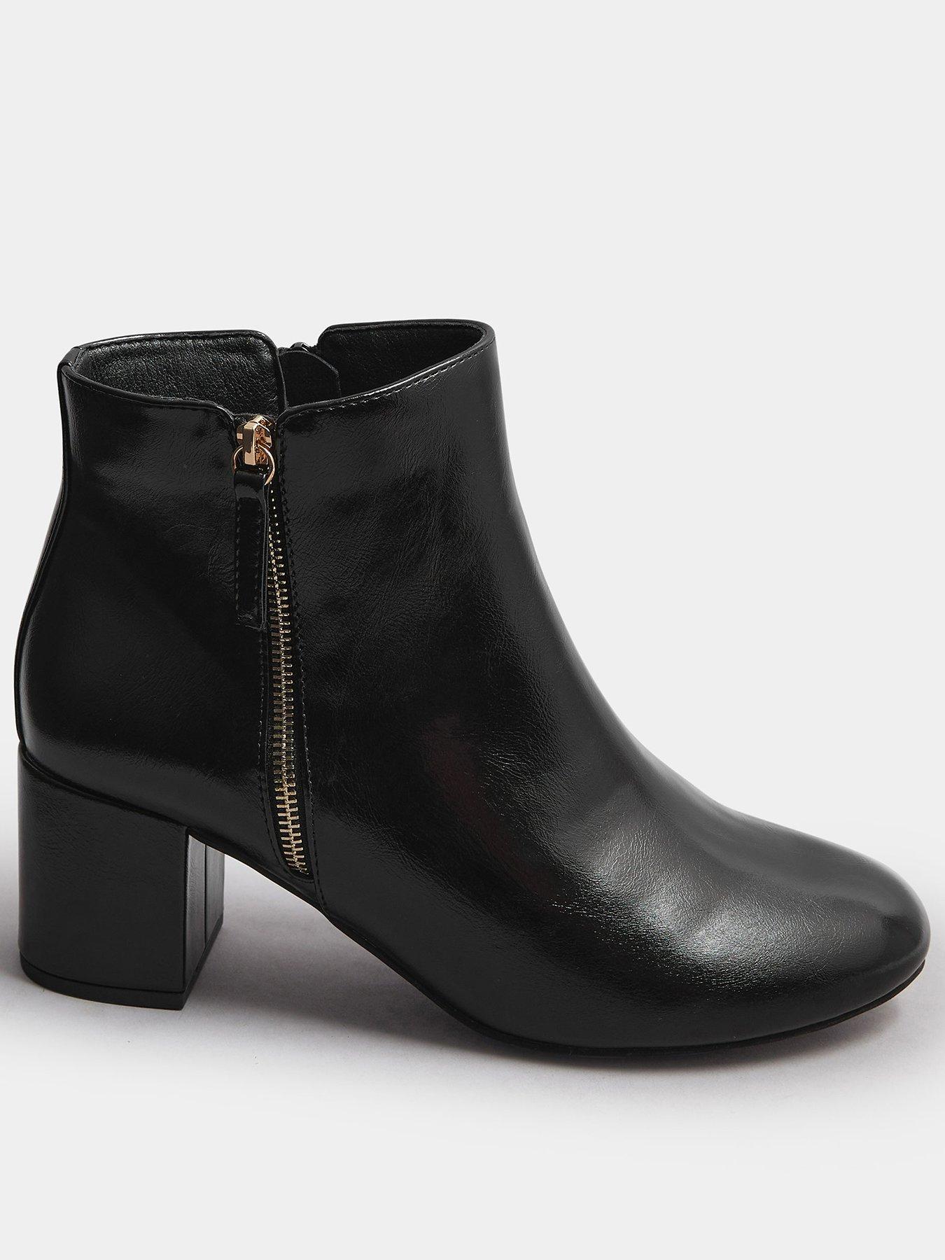 Yours Extra Wide Fit Pu Side Zip Block Boot - Black