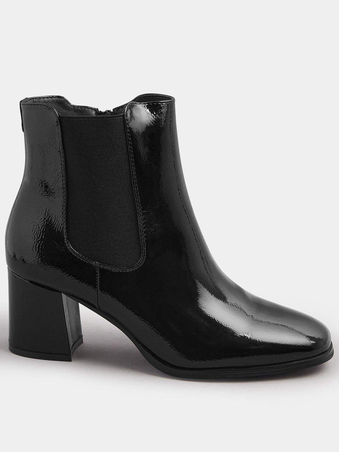 Yours Wide Fit Patent Block Chelsea Boot - Black