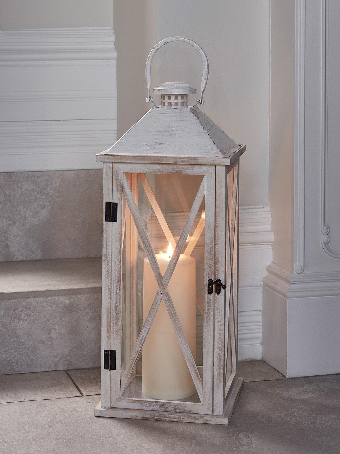Image 1 of 3 of Lights4Fun Folkestone Large Wooden Lantern with TruGlow Candle