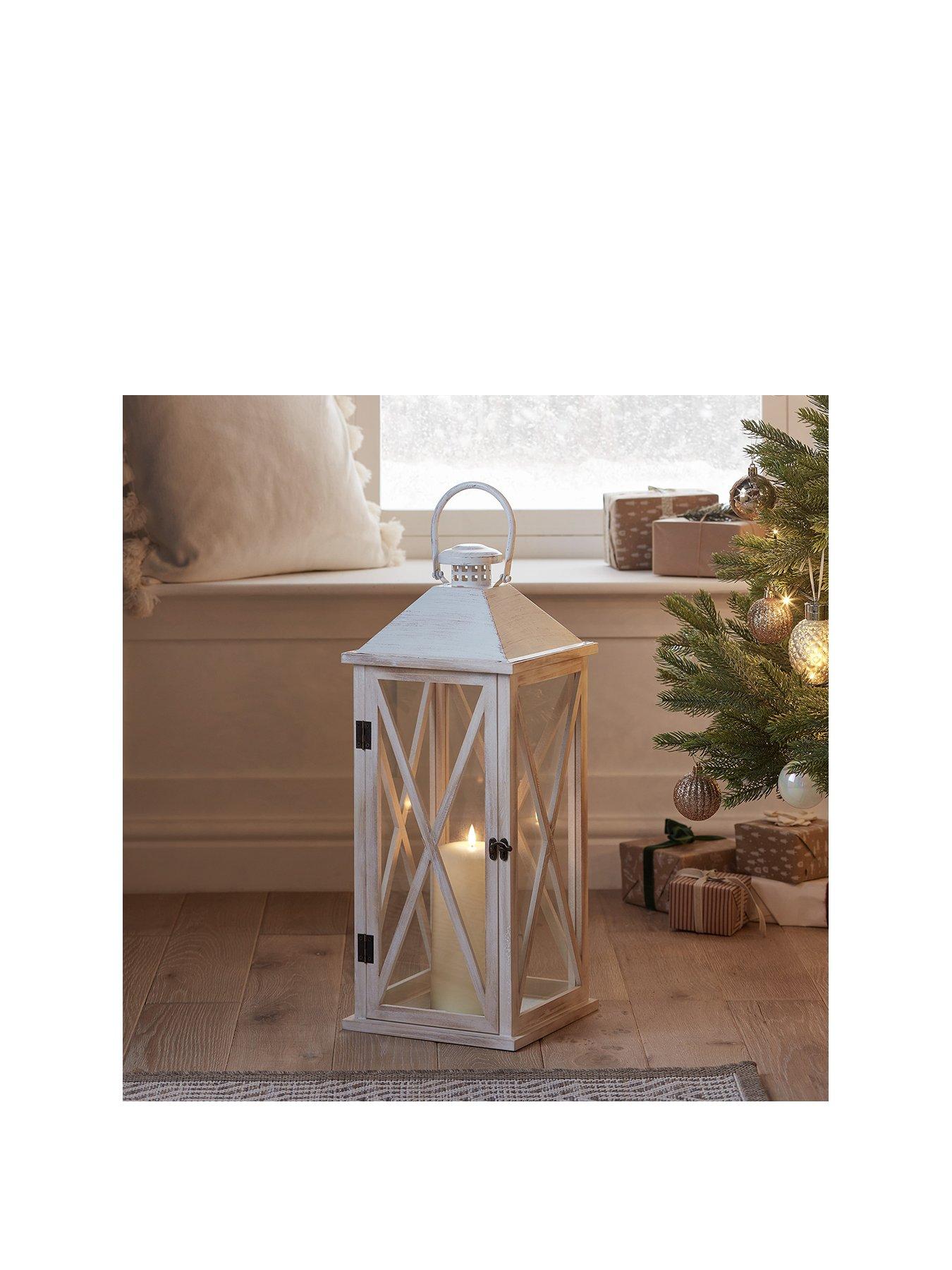 Image 2 of 3 of Lights4Fun Folkestone Large Wooden Lantern with TruGlow Candle