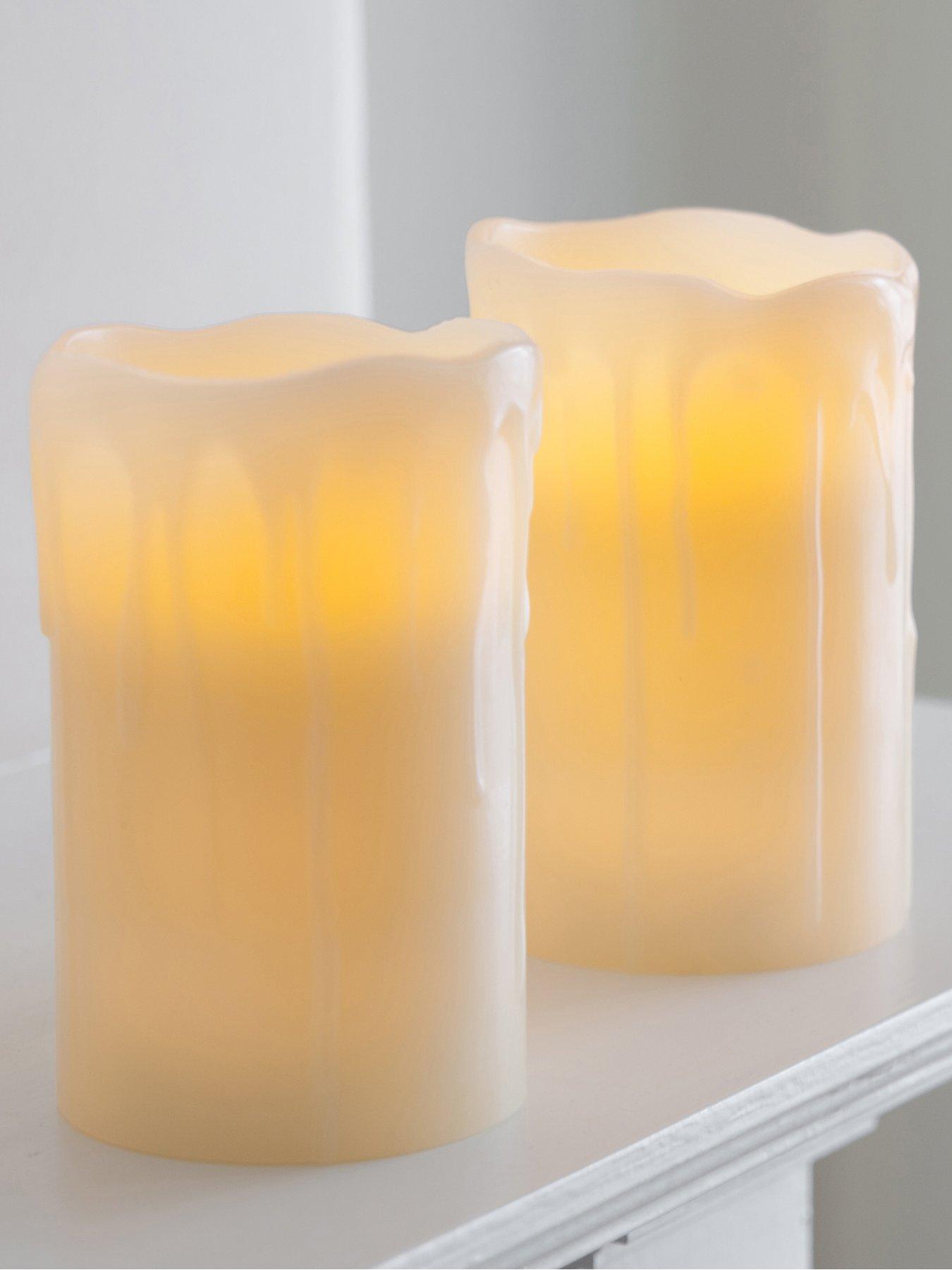 Lights4Fun 2 Melted Wax Battery Powered Church Pillar LED Candles