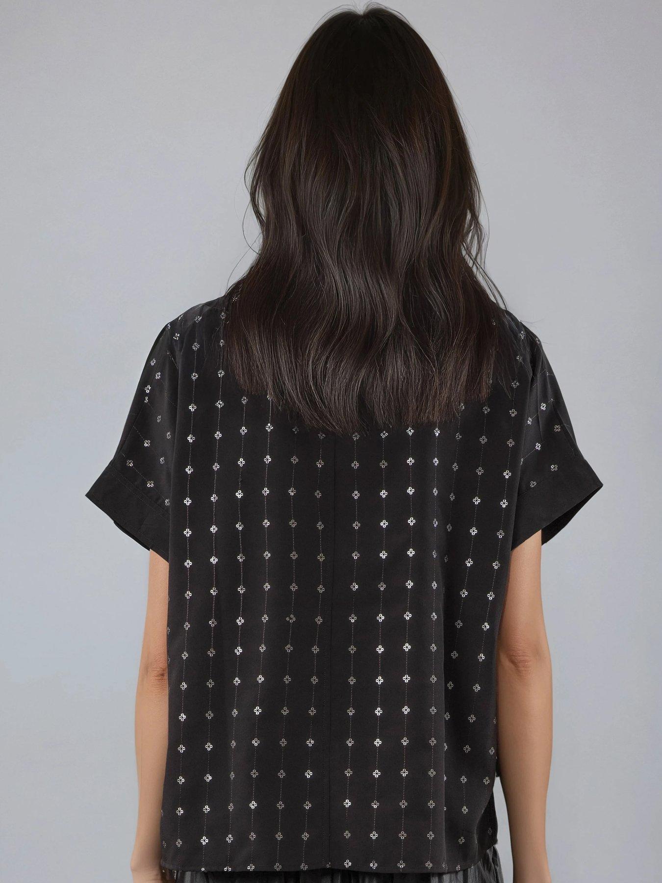 religion-mila-short-sleeved-sequin-flower-top-blackstillFront