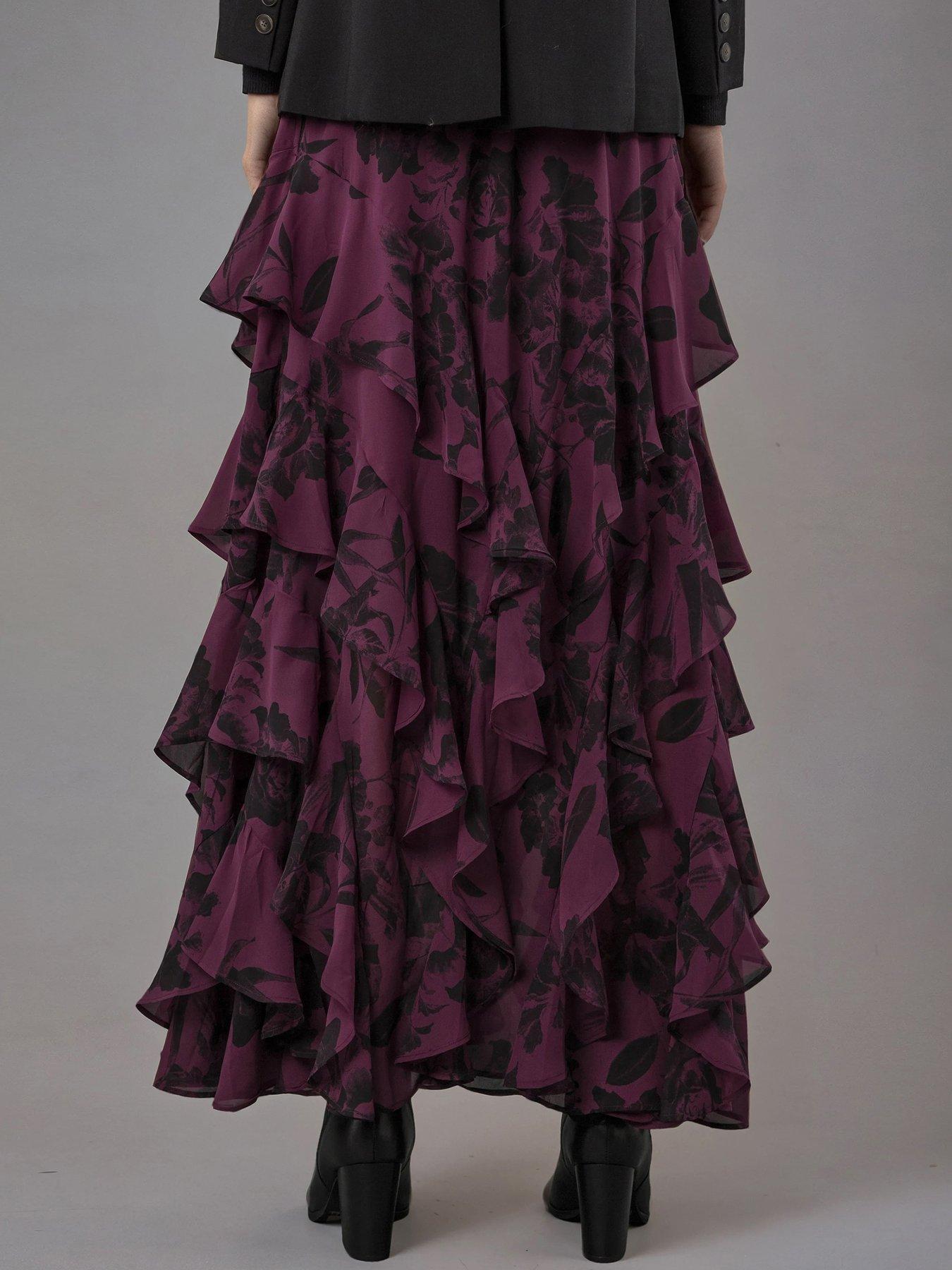 Image 2 of 5 of Religion Scarlet Ruffle Layered Georgette Maxi Skirt - Red