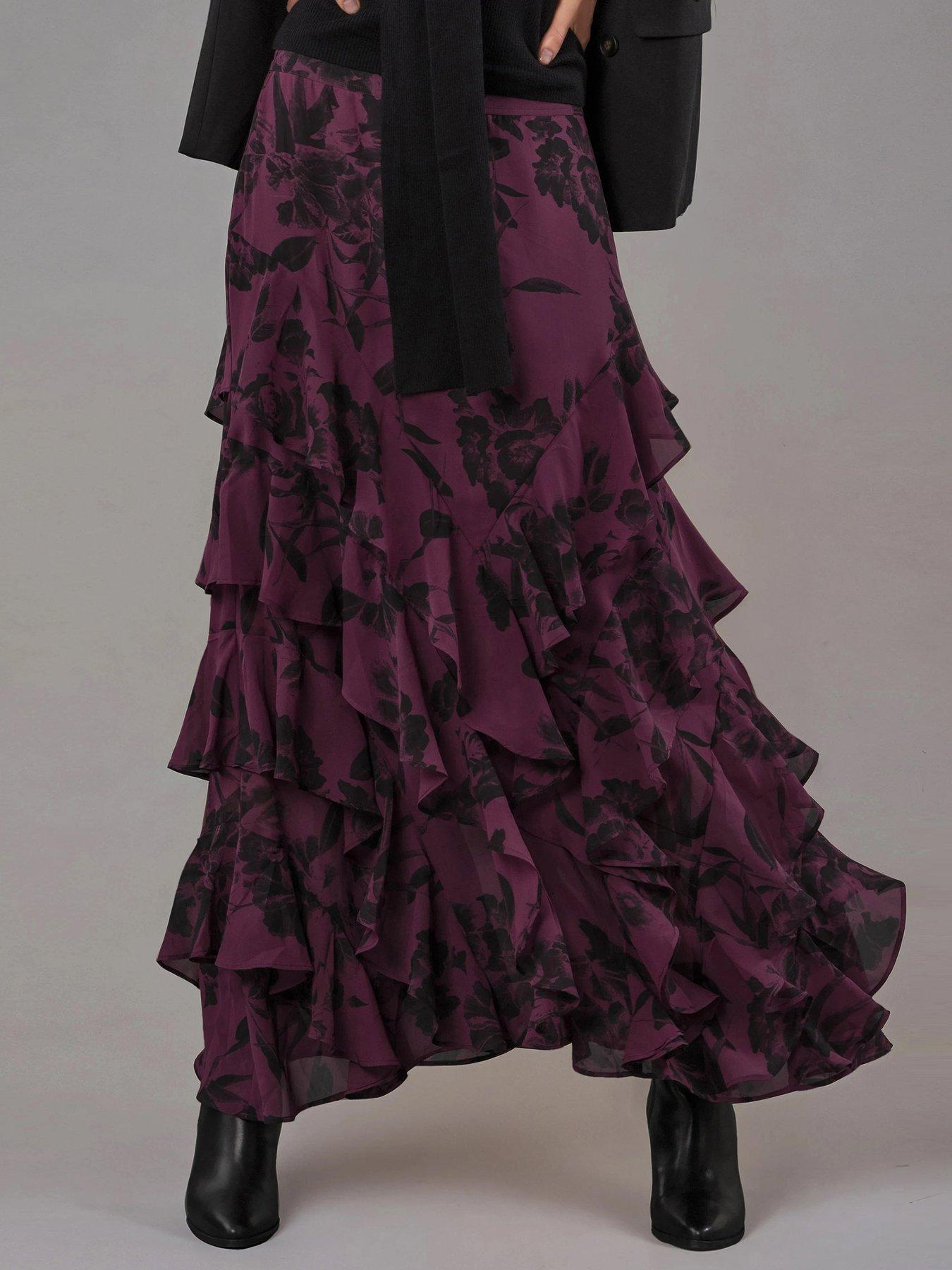 Image 4 of 5 of Religion Scarlet Ruffle Layered Georgette Maxi Skirt - Red