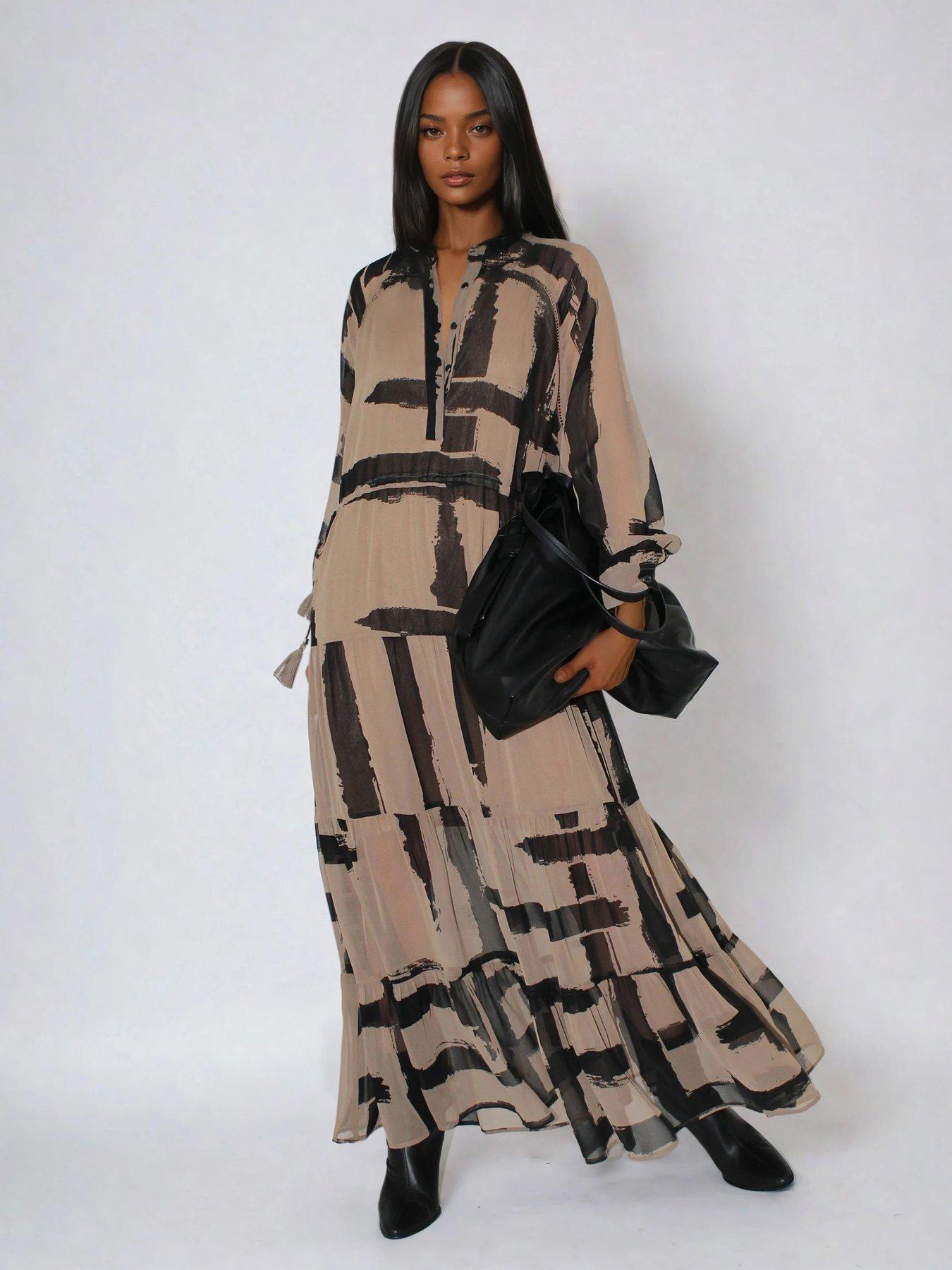 religion-loose-zoe-stripe-selvage-maxi-dress-brownfront