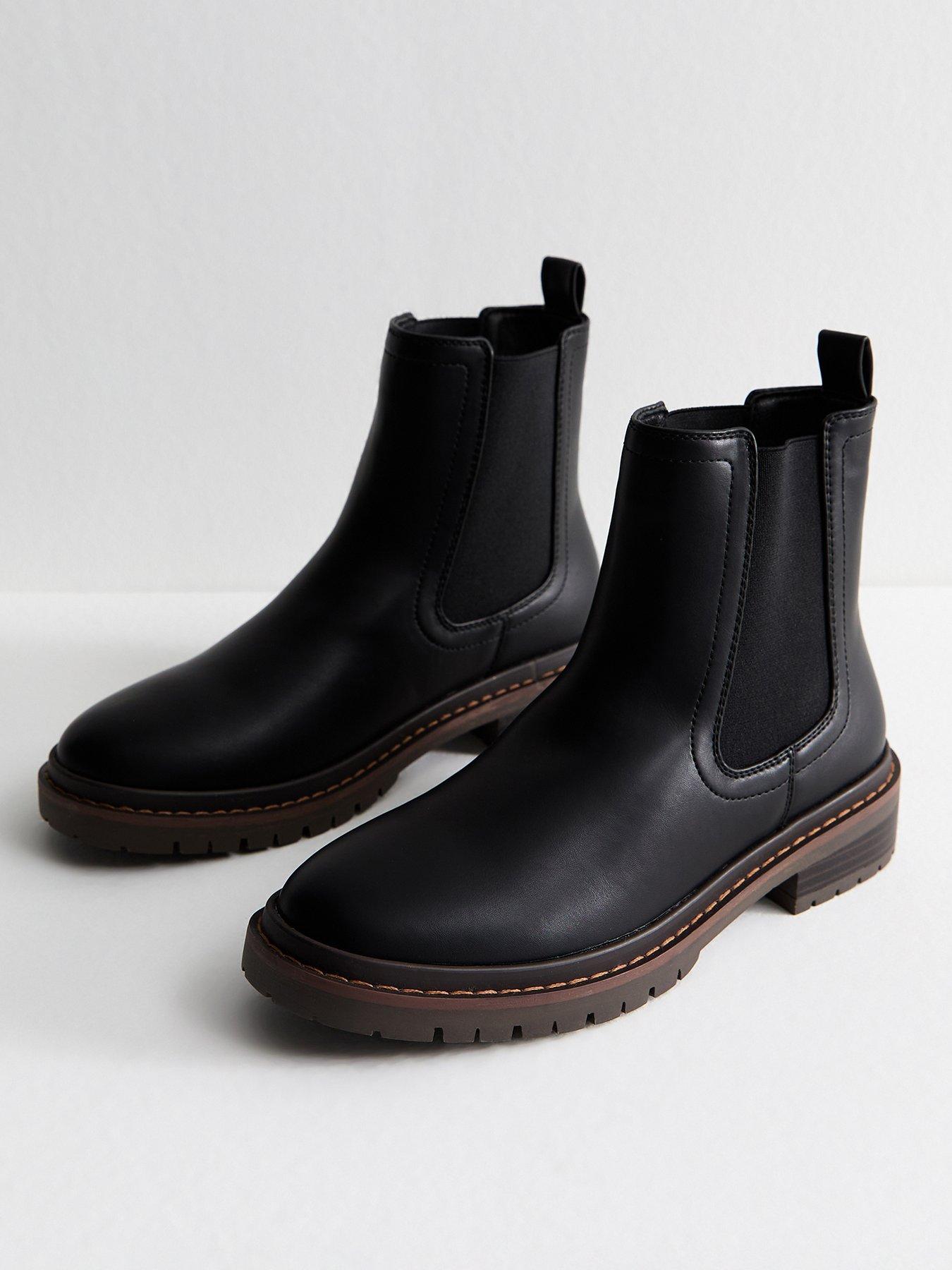 Image 2 of 6 of New Look Black Faux Leather Chunky Chelsea Boots