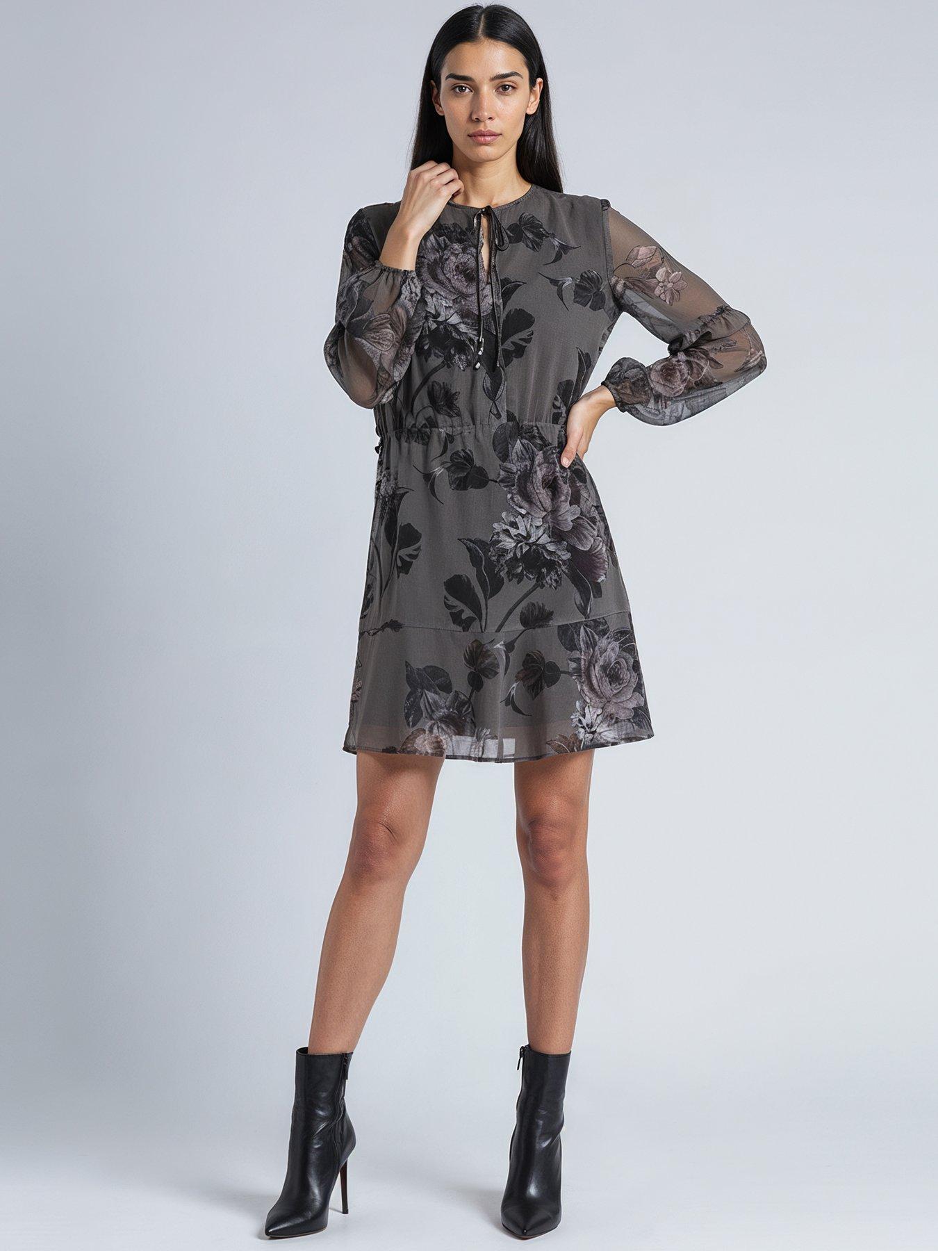 religion-aida-short-mini-floral-print-tie-waist-shift-dress-grey