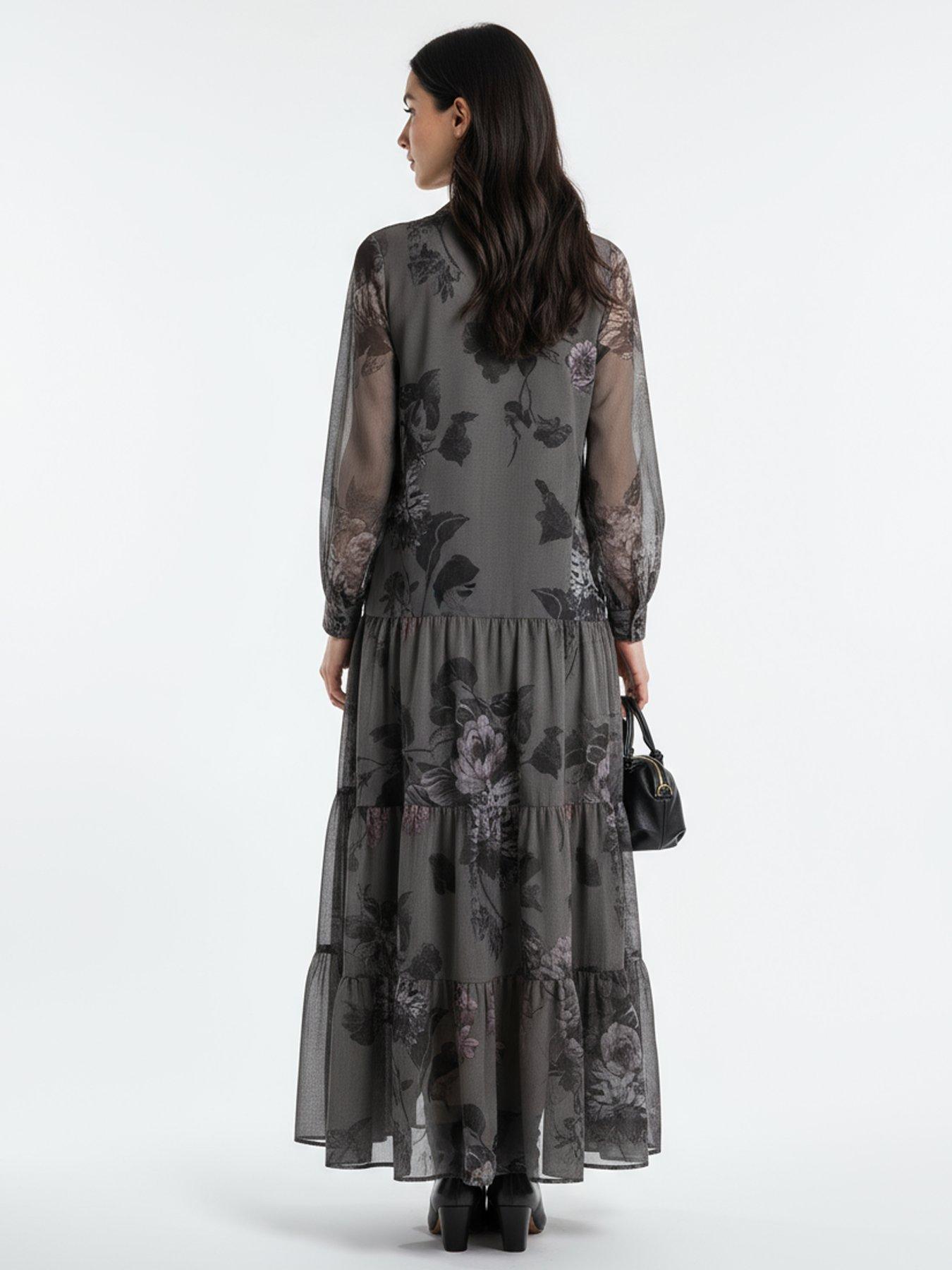 religion-stephanie-tiered-floral-print-maxi-boho-dress-greystillFront