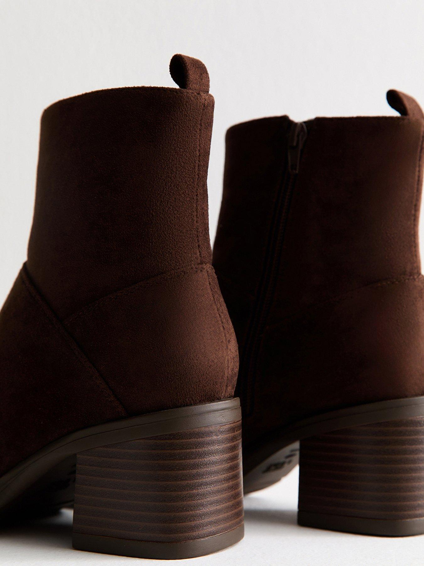 Image 4 of 6 of New Look Brown Faux Suede Heeled Ankle Boots