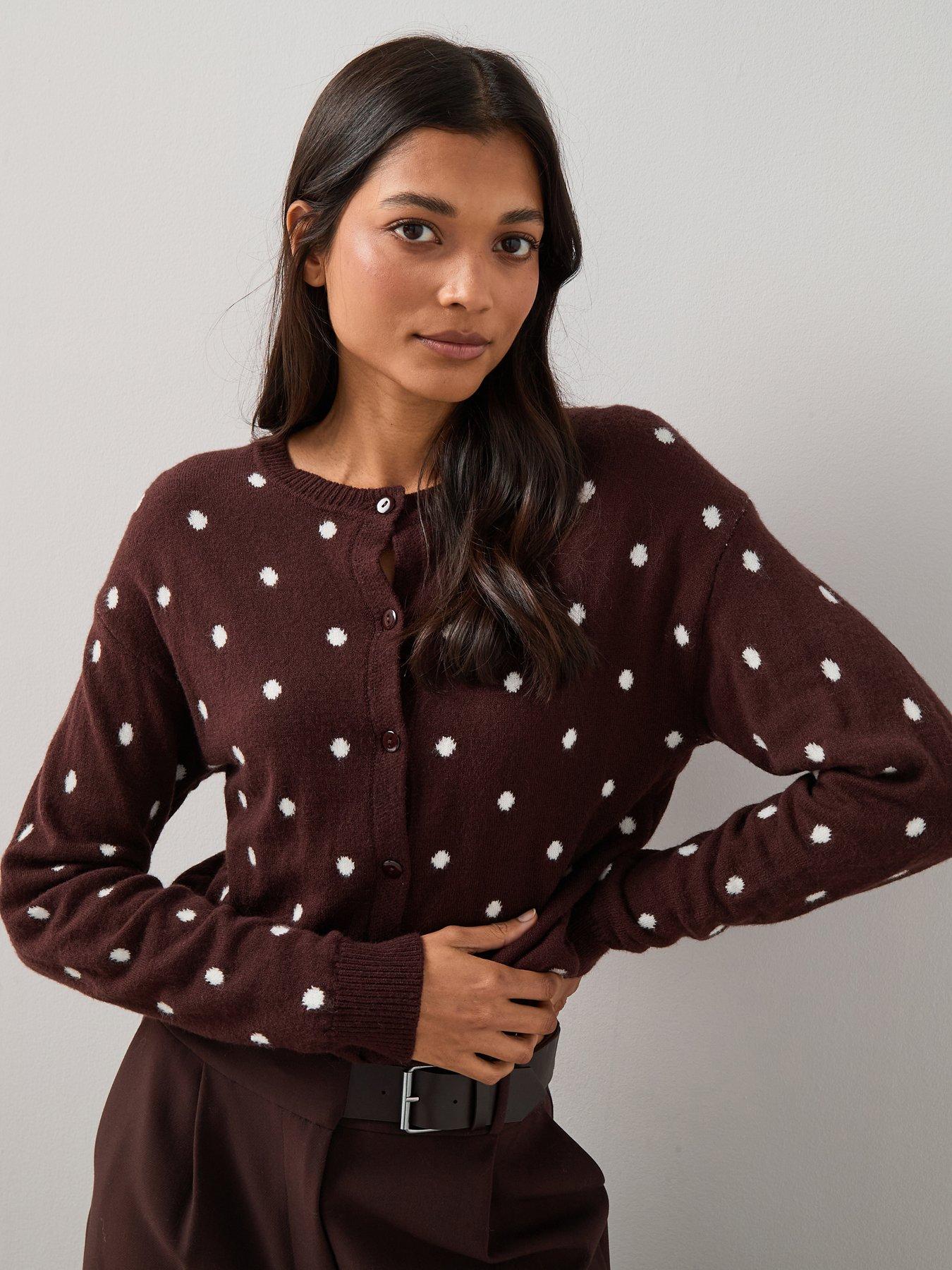 the-very-collection-polka-dot-knitted-cardigan-chocolatefront