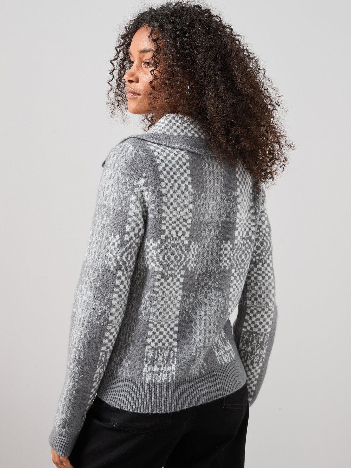 the-very-collection-zip-through-checked-knitted-jacket-greystillFront