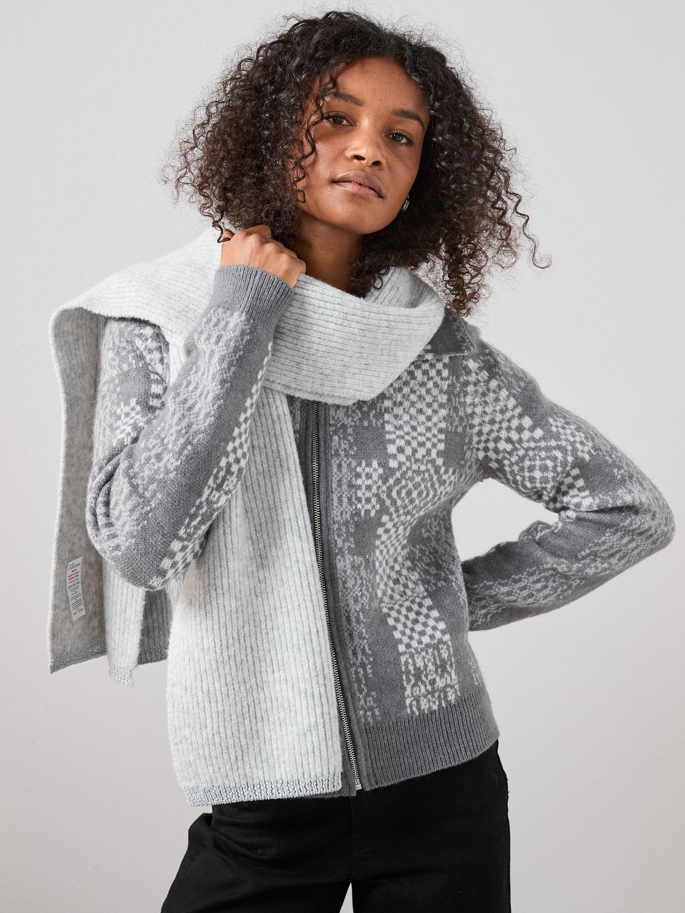 the-very-collection-zip-through-checked-knitted-jacket-greyoutfit