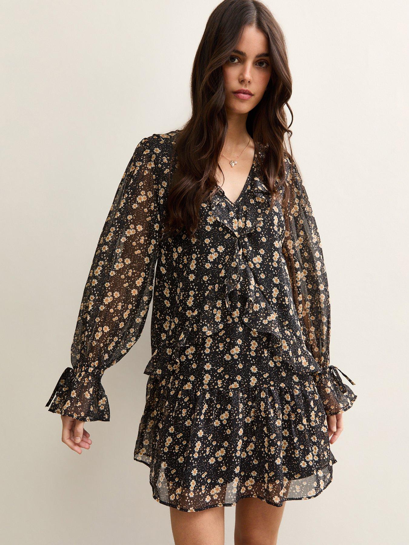 new-look-floral-chiffon-frilly-mini-dress-blackfront