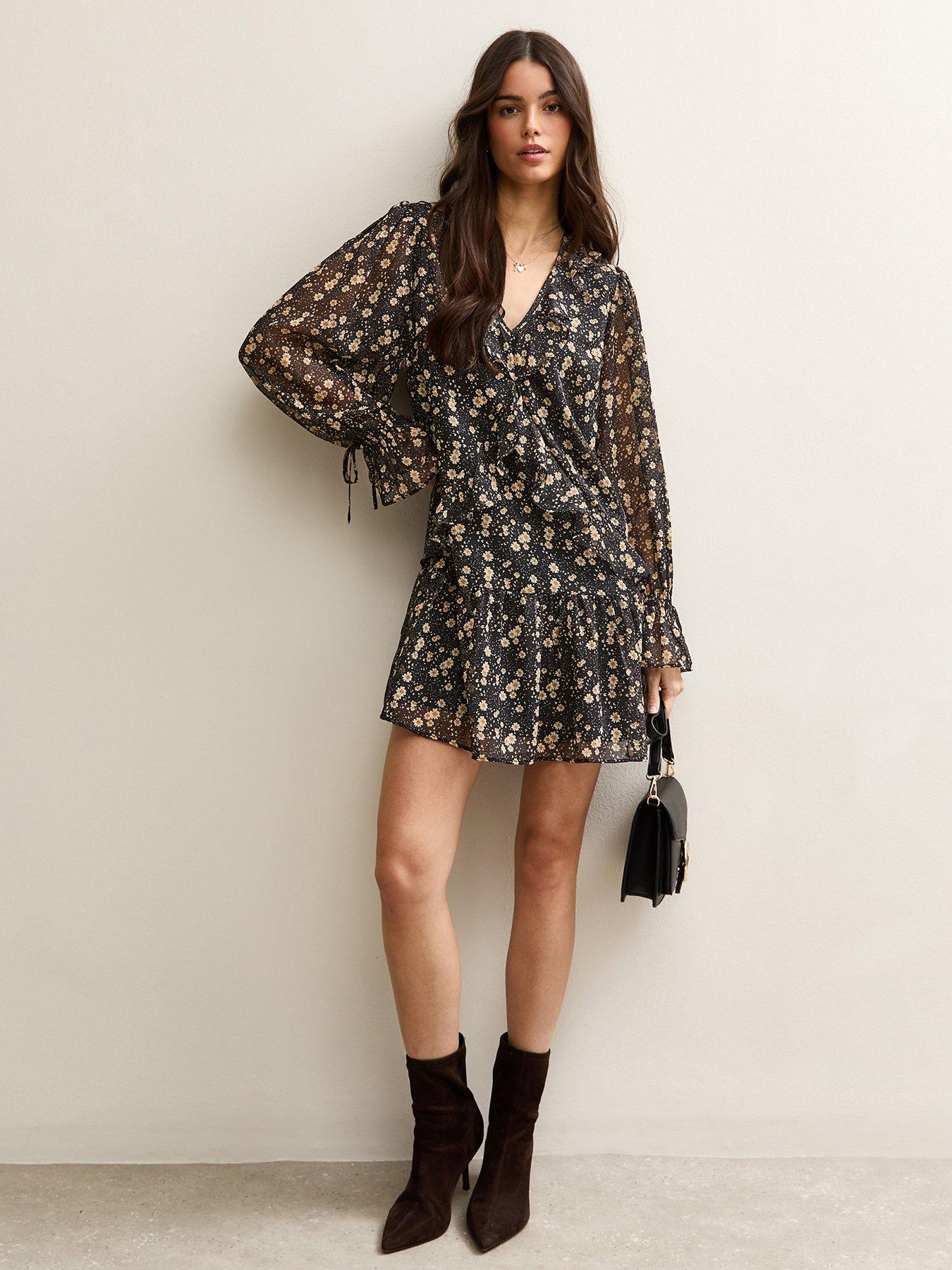 new-look-floral-chiffon-frilly-mini-dress-blackback