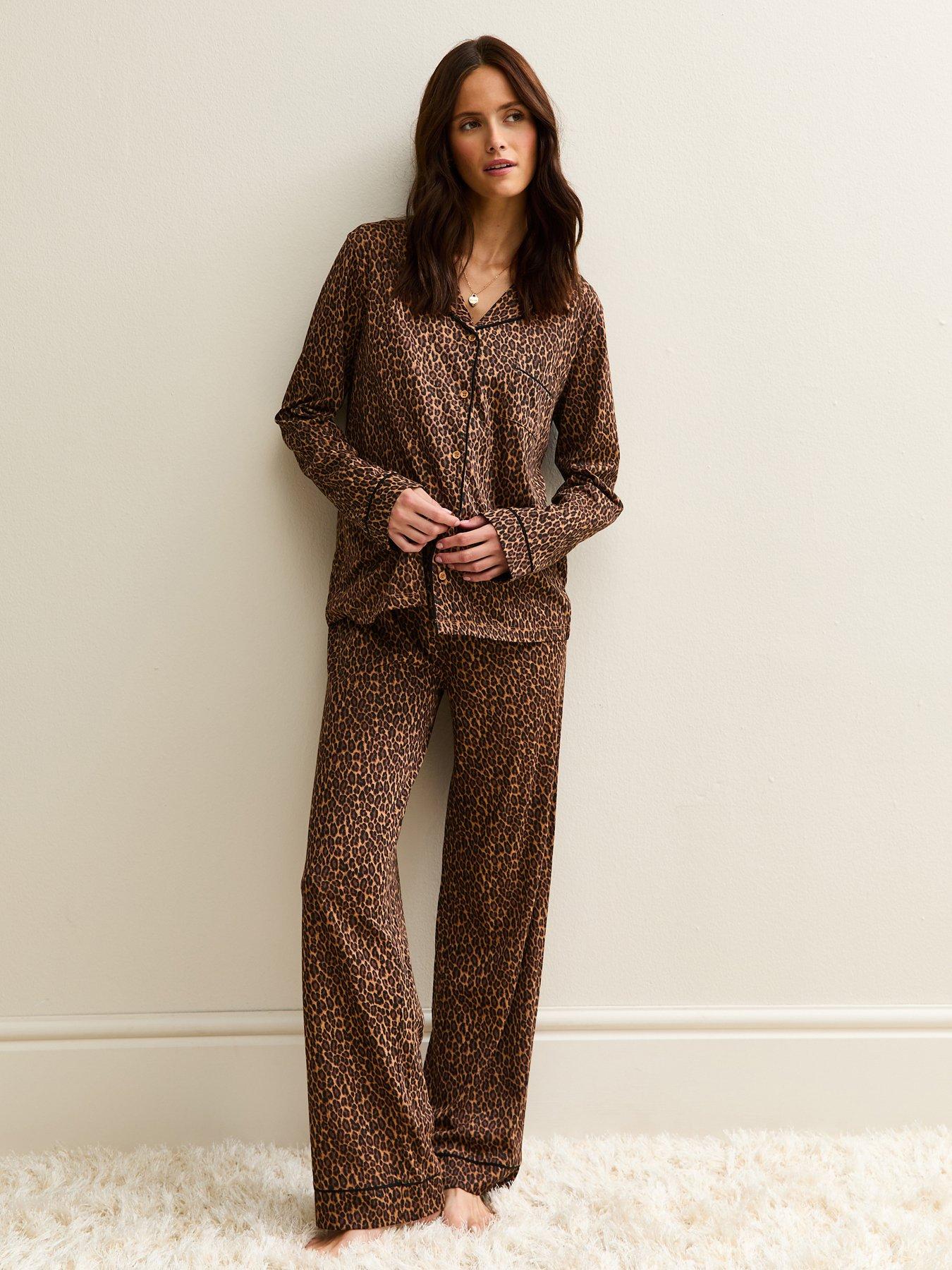 New Look Leopard Print Jersey Revere Collar Pyjama Set - Print