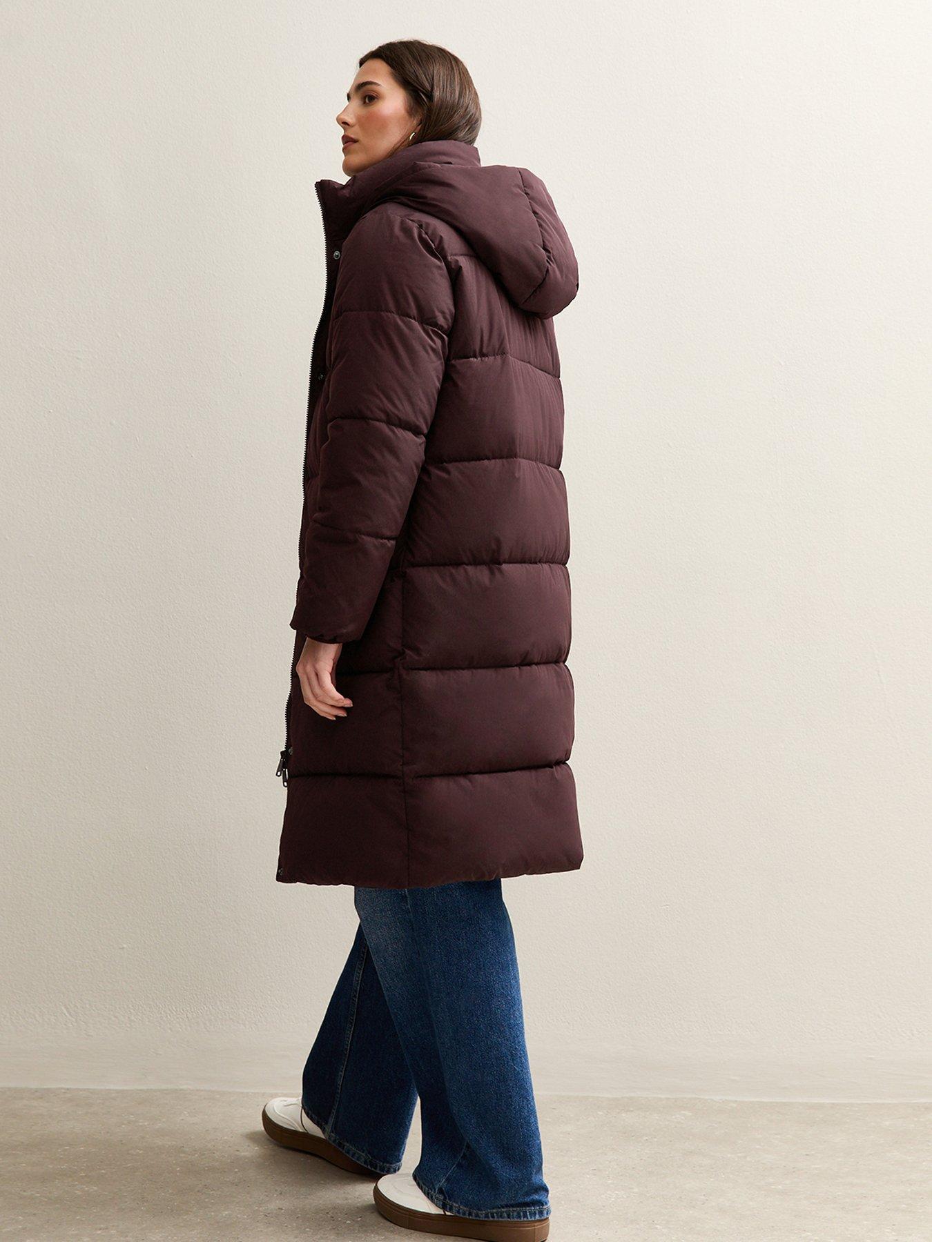 Image 2 of 4 of New Look Tiered Longline Puffer Jacket - Burgundy