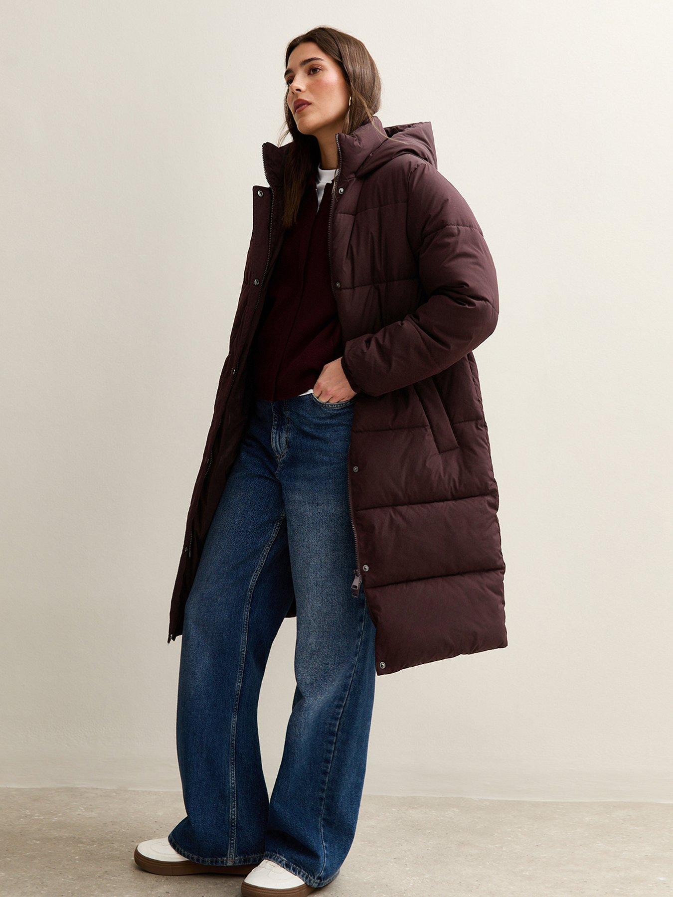 Image 3 of 4 of New Look Tiered Longline Puffer Jacket - Burgundy